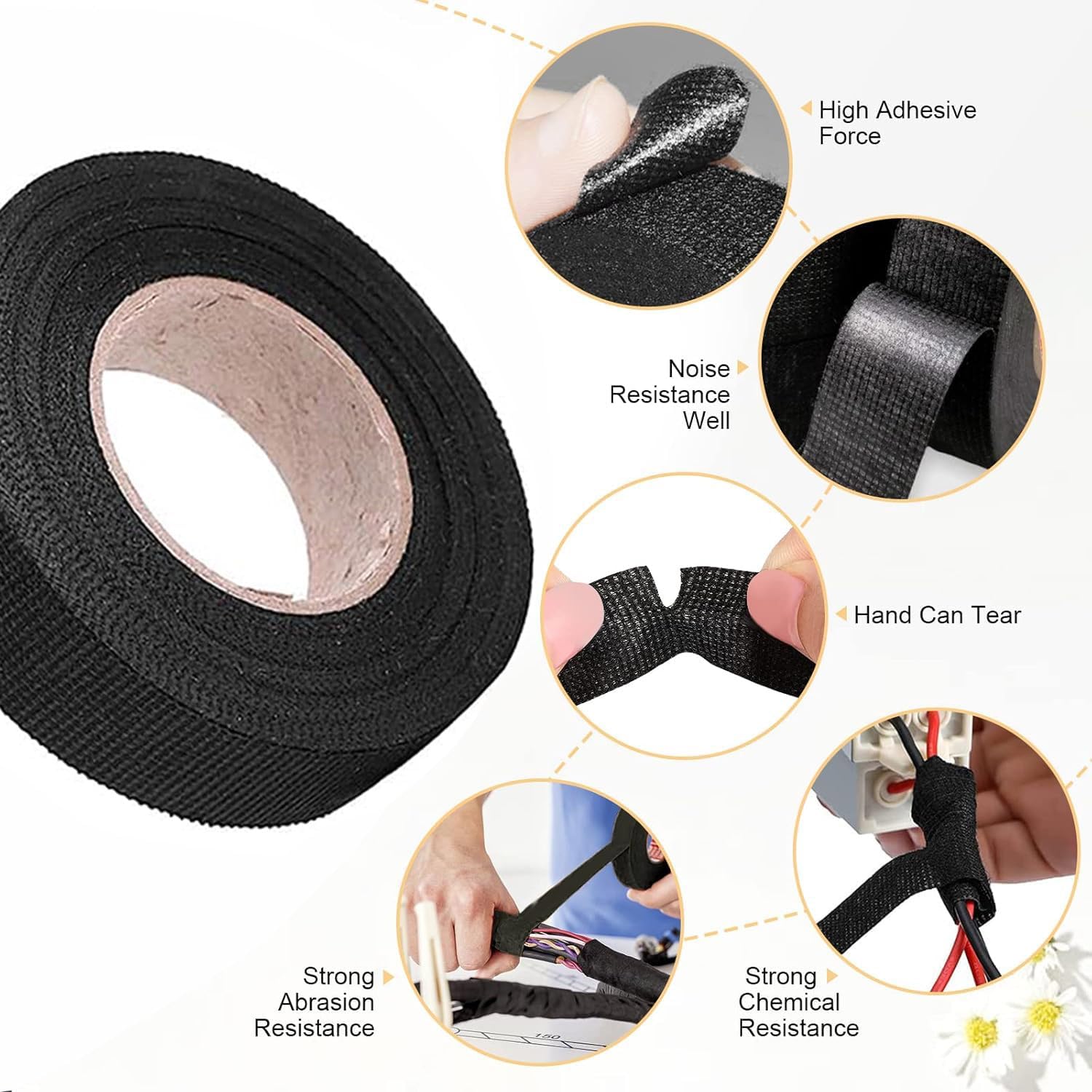 Wire Harness Tape for Electrical Automotive Engine Harness Wrap Protection Noise Damping Cables Fixed 0.59 Inch x 82 FT