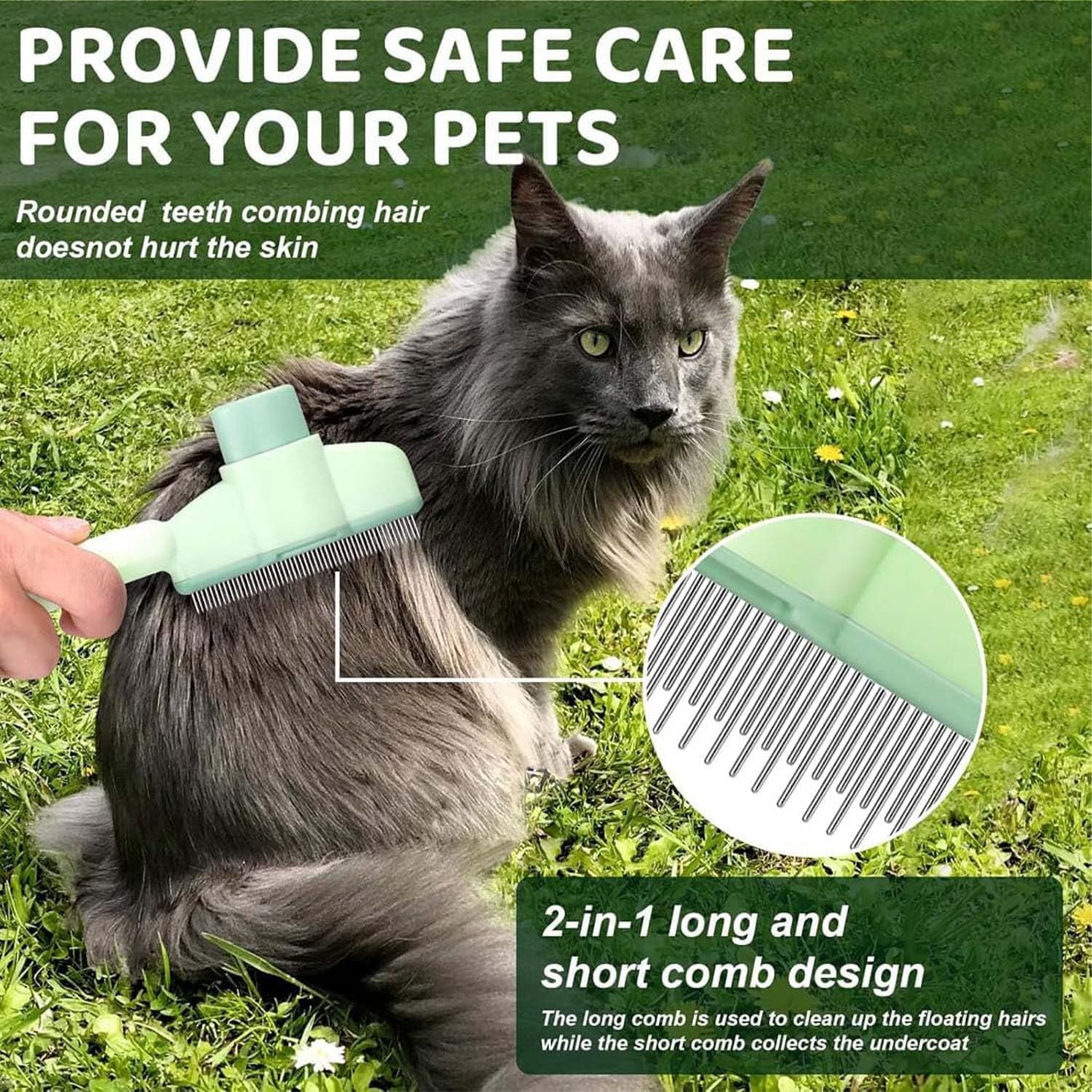 Pet Comb for Cats,Pet Hair Removal Comb Flea Comb with Release Button Green