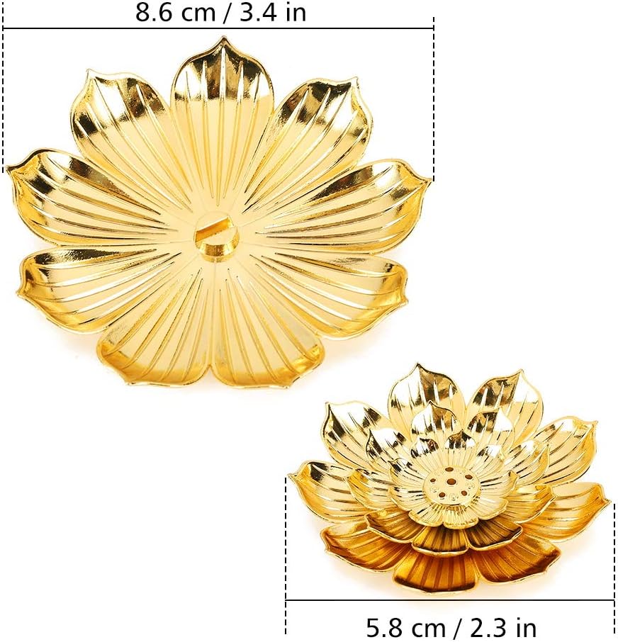 Zinc Alloy Incense Holder, Lotus Stick Incense Burner, Incense Holder for Stick/Coil/Cone Incense with Ash Catcher, Gold
