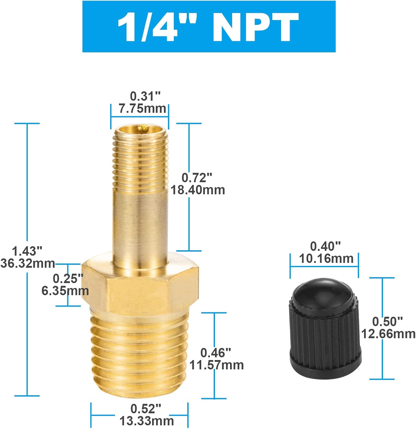 1/4" Inflation Schrader Valve with Push to Connect for 1/4" OD Air Line Tubing and Air Spring Suspension for Semi Truck Trailer Tractor