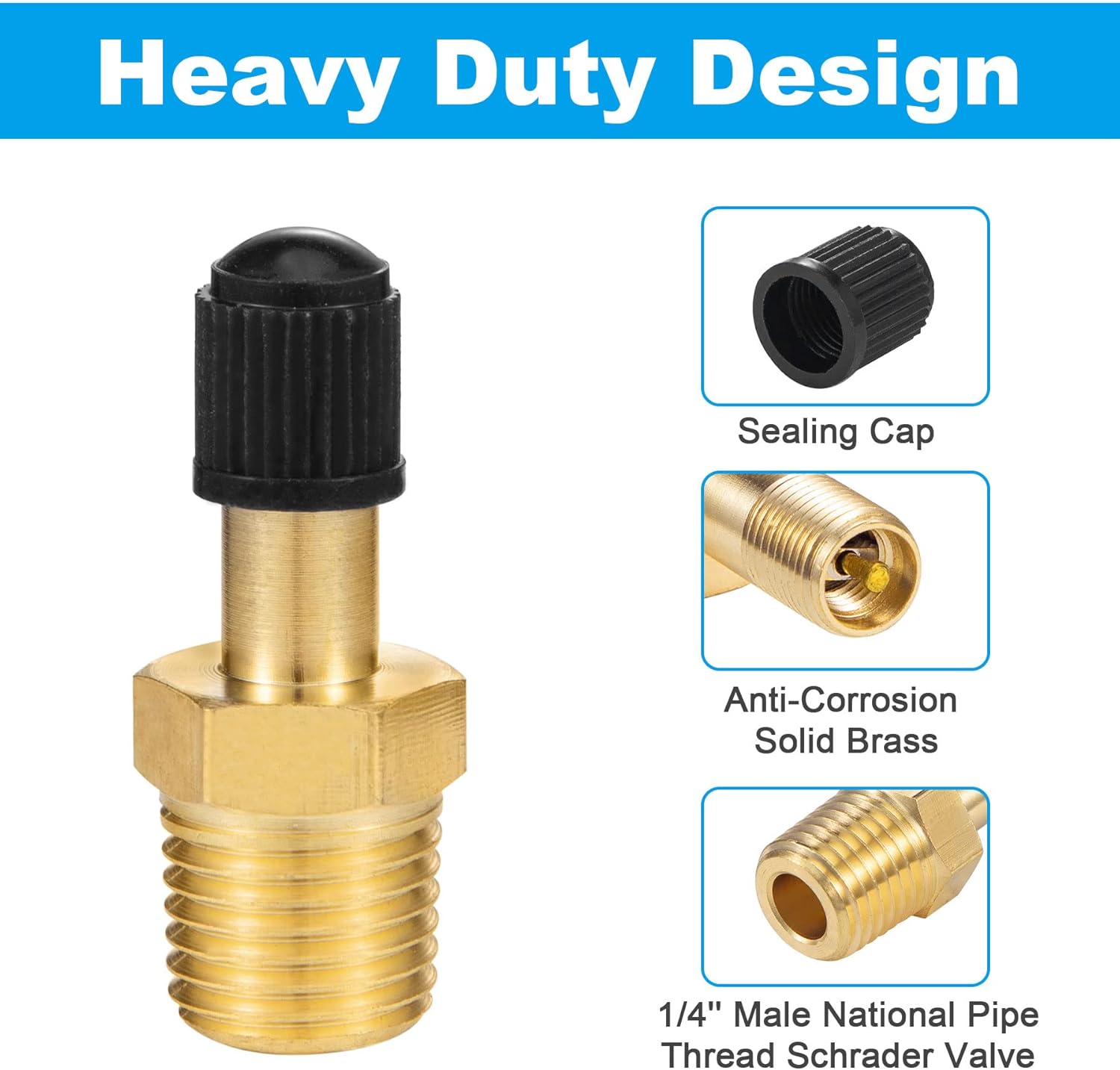 1/4" Inflation Schrader Valve with Push to Connect for 1/4" OD Air Line Tubing and Air Spring Suspension for Semi Truck Trailer Tractor