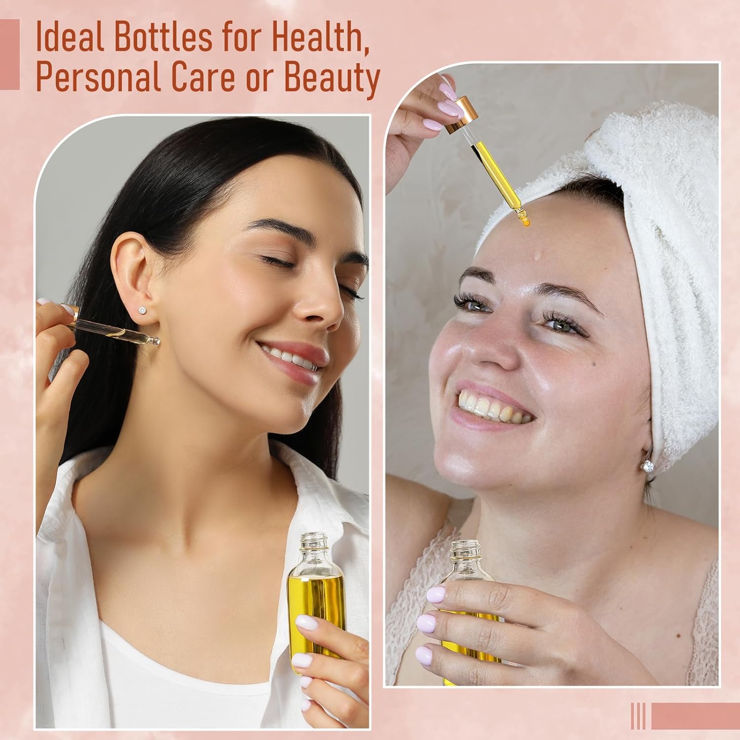 4 Pcs, 1 oz Golden Cap Clear Dropper Bottles 30ml with 1 Funnel & 4 Labels - Glass Tincture Bottles with Eye Droppers - Leakproof Essential Oil Bottles for Health, Personal Care & Beauty