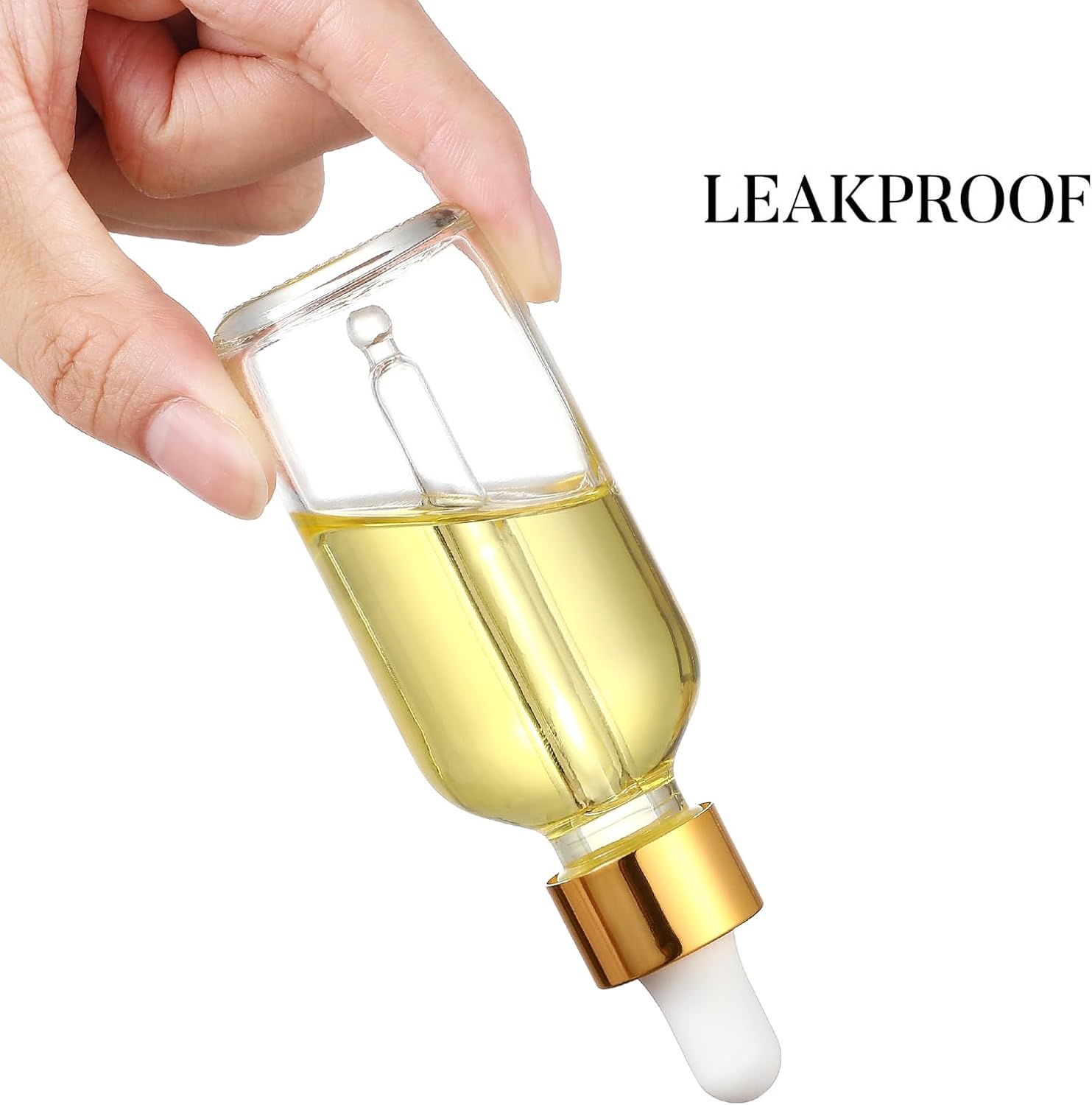4 Pcs, 1 oz Golden Cap Clear Dropper Bottles 30ml with 1 Funnel & 4 Labels - Glass Tincture Bottles with Eye Droppers - Leakproof Essential Oil Bottles for Health, Personal Care & Beauty