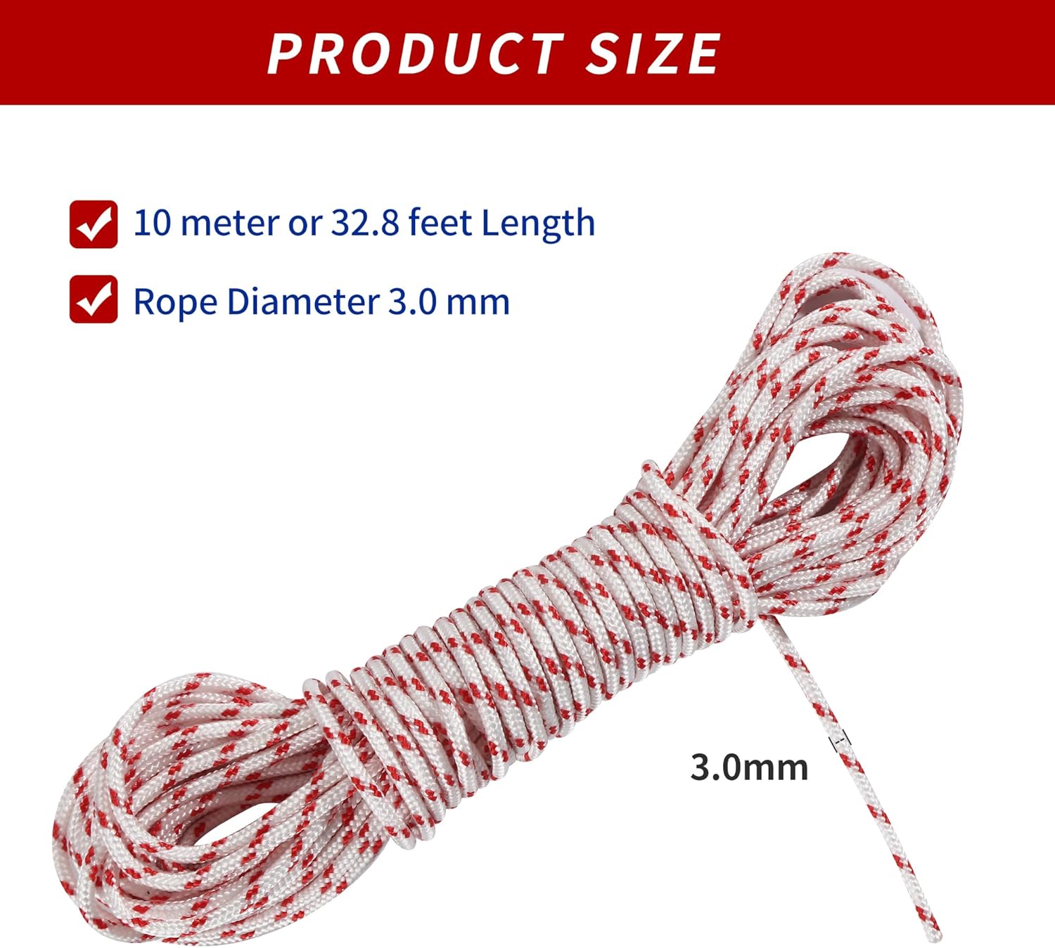 Pull Rope for Small Engine, 3.0mm 10-Meter Lawn Mower Pull Cord with Starter Handles, Recoil Starter Rope Fit for Stihl, Husqvarna, Poulan - Ideal for Chainsaws, Trimmers and Brush Cutters