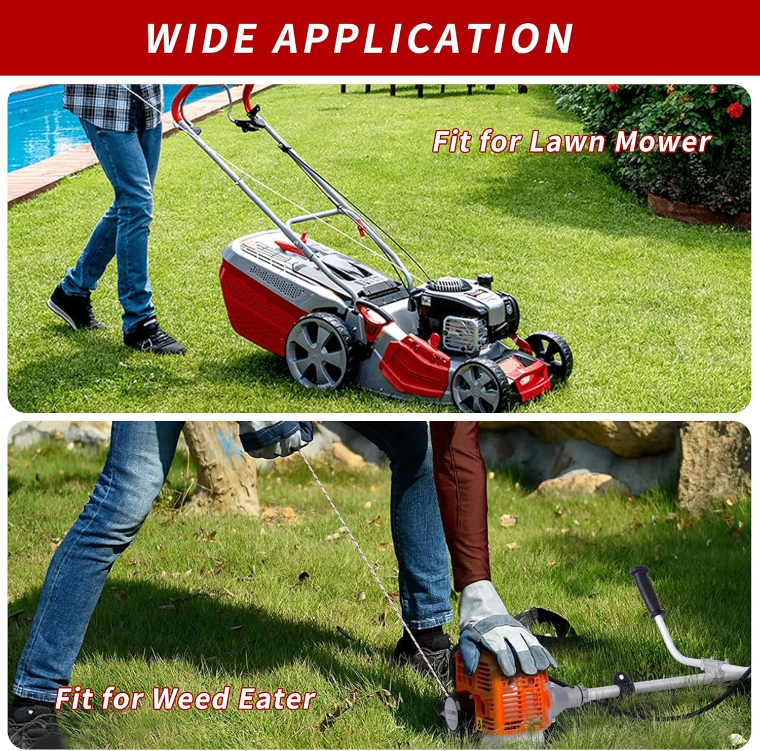 Pull Rope for Small Engine, 3.0mm 10-Meter Lawn Mower Pull Cord with Starter Handles, Recoil Starter Rope Fit for Stihl, Husqvarna, Poulan - Ideal for Chainsaws, Trimmers and Brush Cutters