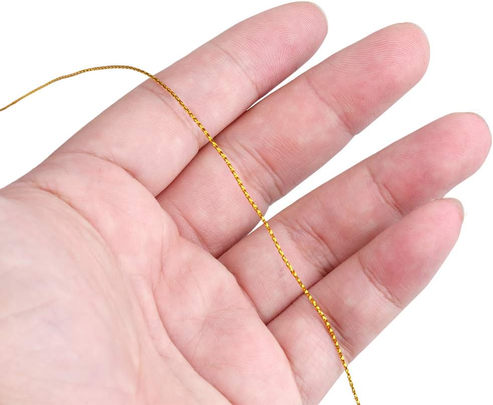 110Yards Gold Metallic String - 1MM No Stretch Decorative Braided Thread Cords for Gift Wrapping, DIY Crafts, Christmas Decor, Jewelry Making