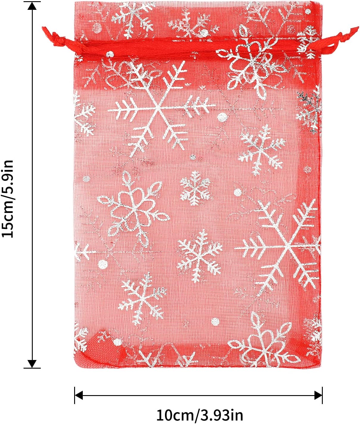4x6 Inch Christmas Organza Bags - 50Pcs Red Snowflake Gift Bags with Drawstring, Xmas Party Favor Sheer Mesh Pouches for Winter Gift, Candy, Jewelry Bag