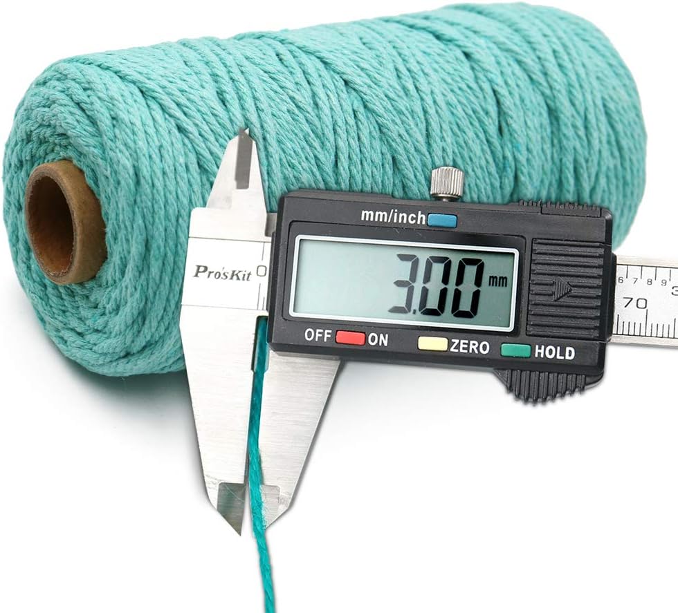 Macrame Cord - 3MM Cotton Twine, 328Ft Lake Blue Cotton String, Bakers String for DIY Crafts, Knitting, Plant Hangers