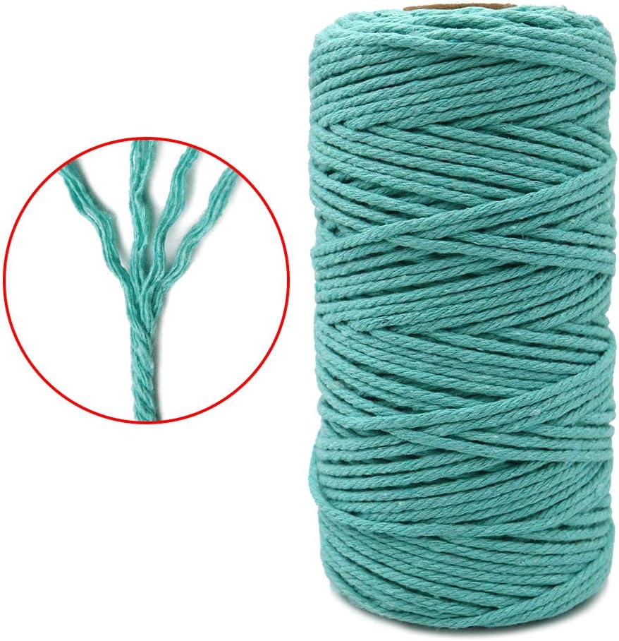Macrame Cord - 3MM Cotton Twine, 328Ft Lake Blue Cotton String, Bakers String for DIY Crafts, Knitting, Plant Hangers