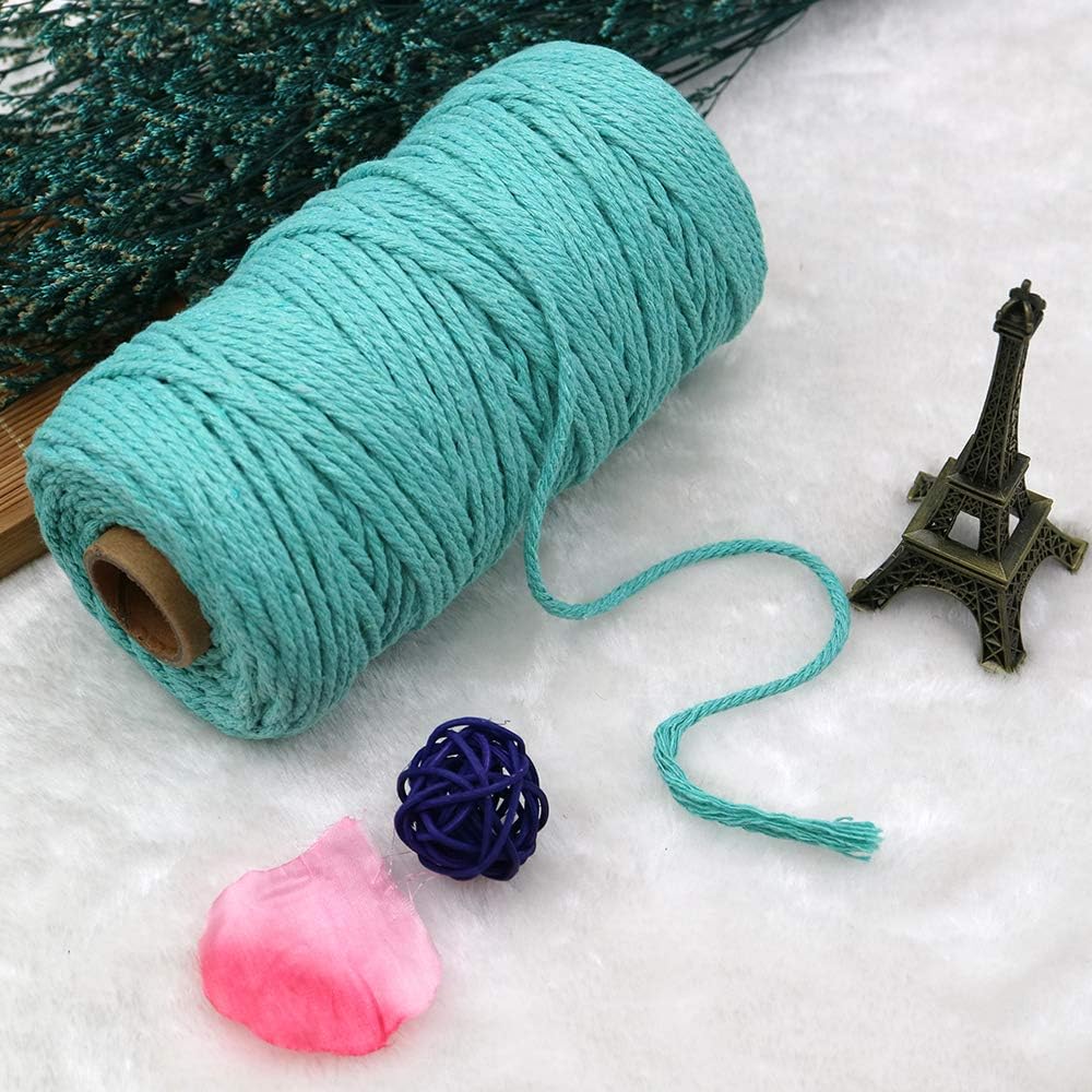 Macrame Cord - 3MM Cotton Twine, 328Ft Lake Blue Cotton String, Bakers String for DIY Crafts, Knitting, Plant Hangers