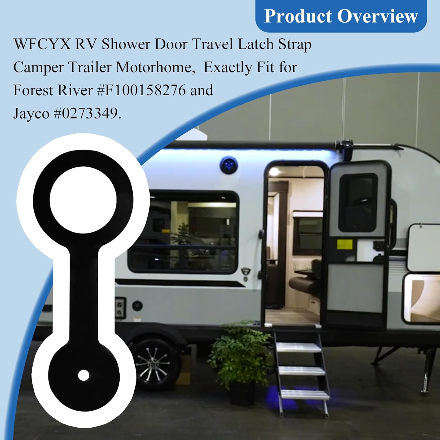 2 Pcs RV Shower Door Latch Strap, Silicone, Black, Fits Most Shower Doors for RV/Camper/Motorhome/Third Wheel, Compatible with Forest River #F100158276 and Jayco #0273349