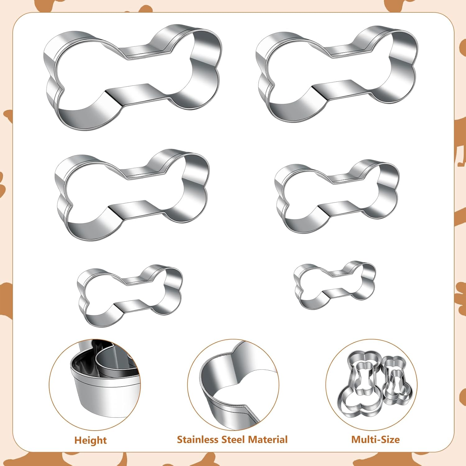 Dog treats Cutters Set 6 Pieces Dog Cookie Cutter sets Different Sizes Mini Small Medium Big Cut Out for Homemade Treats and Baking