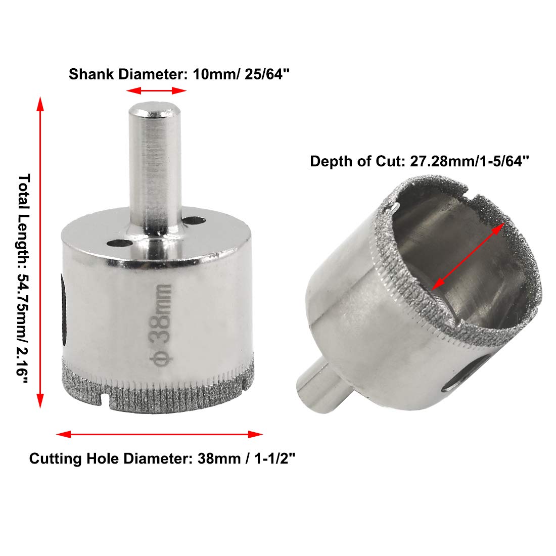 1-1/2 Inch / 38mm Diamond Drill Bits, Diamond Hole Saw Hollow Core Drill Bits for Glass Ceramic Porcelain Tiles Marble Granite Quartz