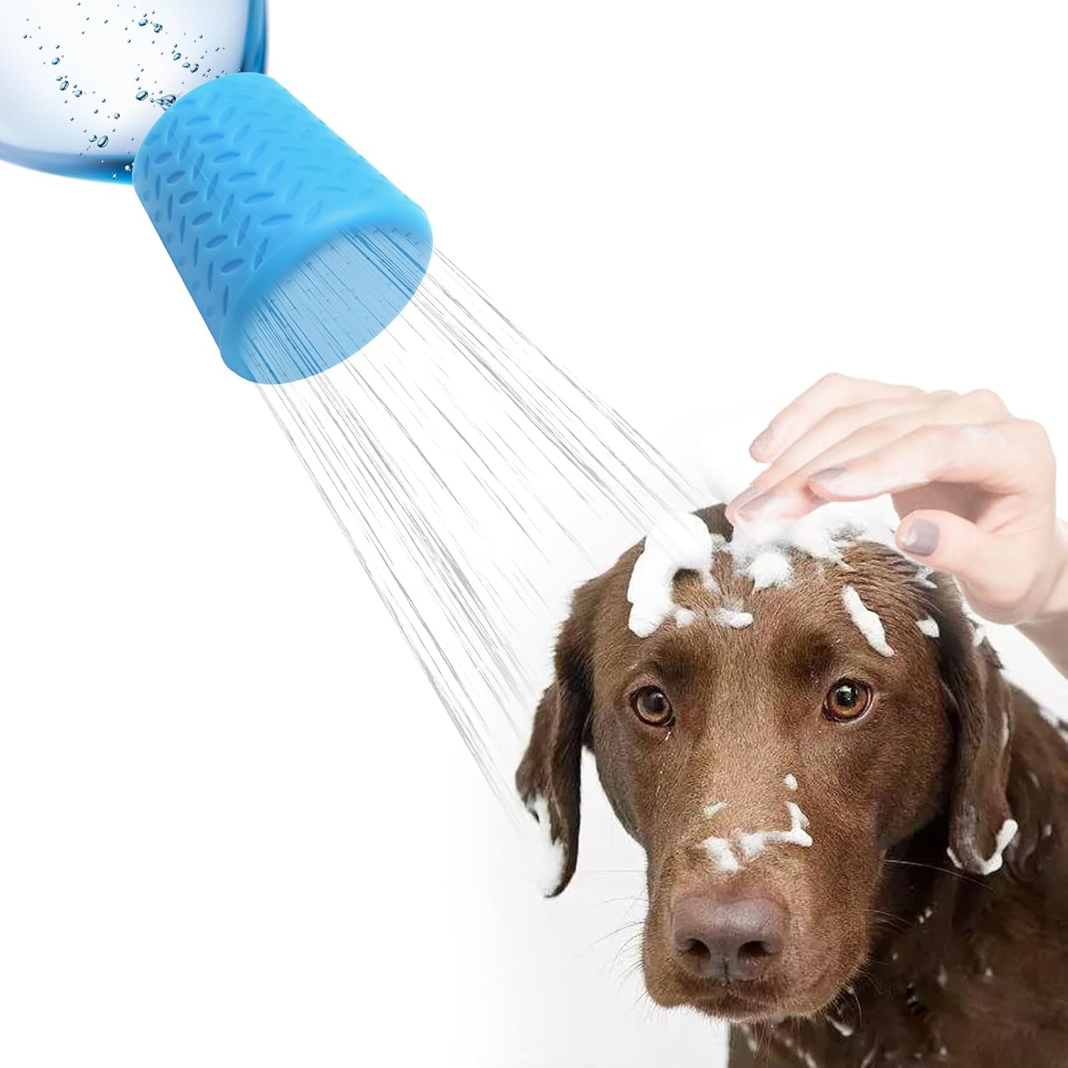 Portable Outdoor Shower for Dogs, Portable Pet Shower Head Attachment Outdoor Water Sprayer Accessory, Fits Most Plastic Water Bottles for Camping Hiking Beach 1 Pack, Blue