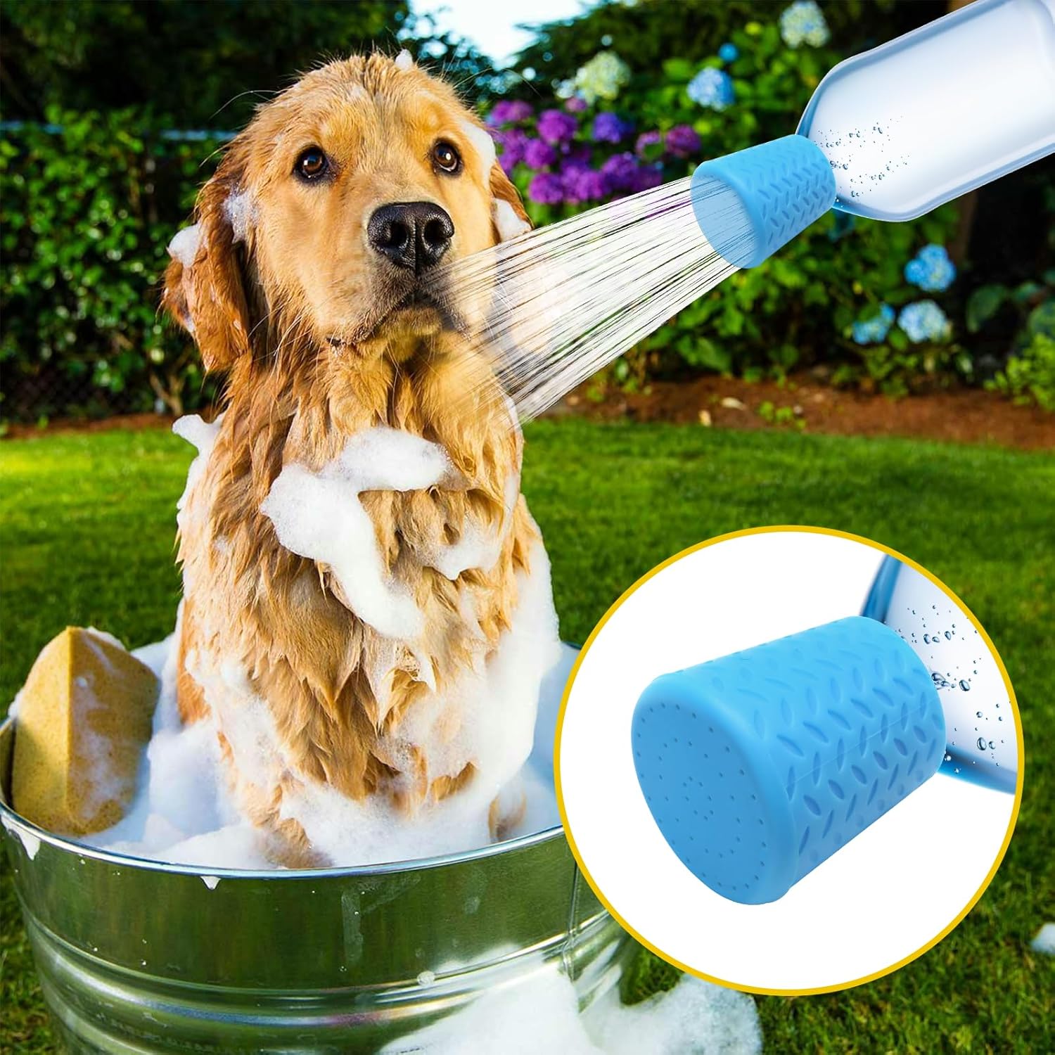 Portable Outdoor Shower for Dogs, Portable Pet Shower Head Attachment Outdoor Water Sprayer Accessory, Fits Most Plastic Water Bottles for Camping Hiking Beach 1 Pack, Blue