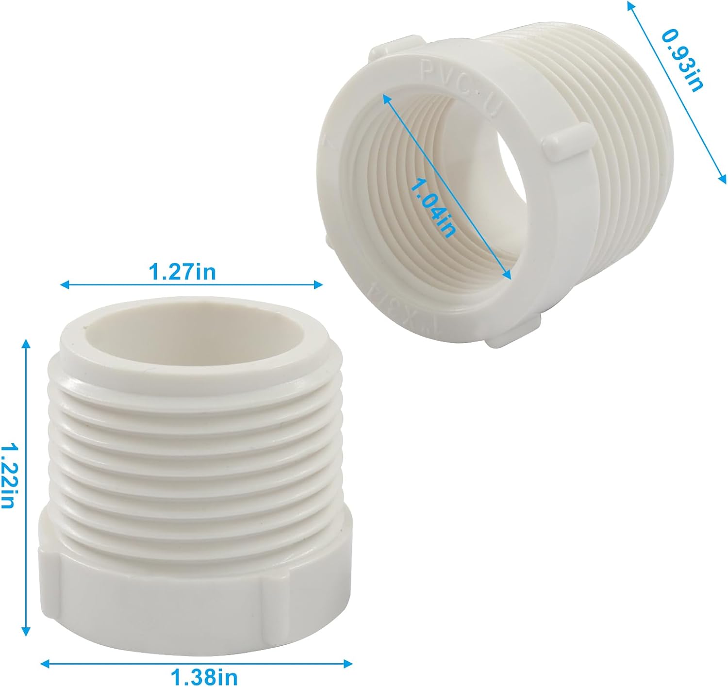 10 Pack 1 Inch Male Thread to 1/2 Inch Female Threaded PVC Pipe Fittings Connector, Reducer Bushing Adapter Coupling with Teflon Tape White