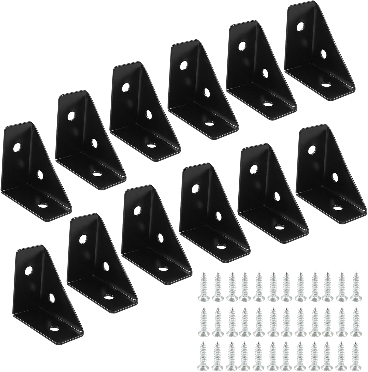 12pcs Angle Corner Shelf Bracket 38mm x 38mm, Cold Rolled Steel Corner Support, Triangular Bracket with Screws for Desk Bed Corner Black
