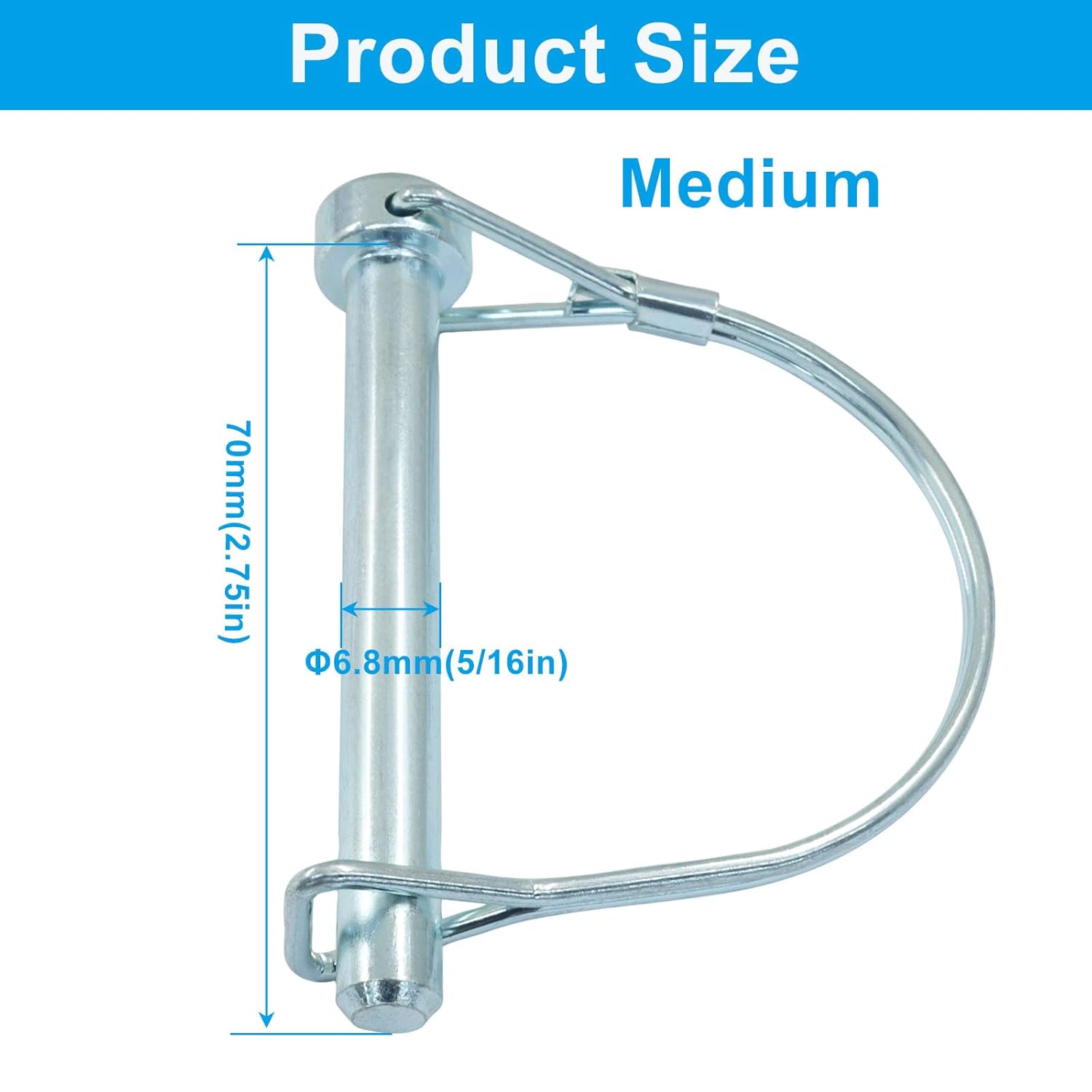 2 Pack Trailer Coupler Pin, Zinc Plated Carbon Steel Locking Pin, 5/16" x 2.75" Medium Hitch Pin for Trailers/Garden
