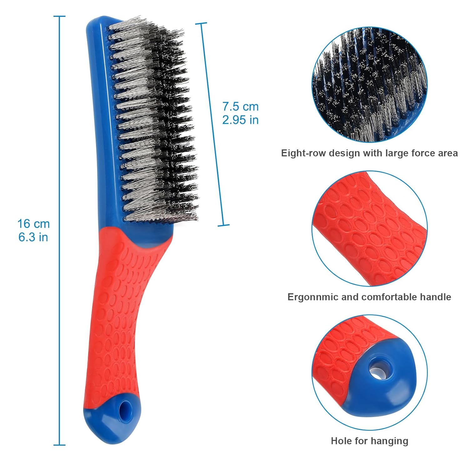 Wire Brush 2 Pack, Multi-Purpose Stainless Steel Scratch Bristle & Nylon Abrasive Brush Set for Cleaning Heavy Duty Metal Rust, Scrubbing Dirt & Paint Removal with Rubber Covered Curved Handle