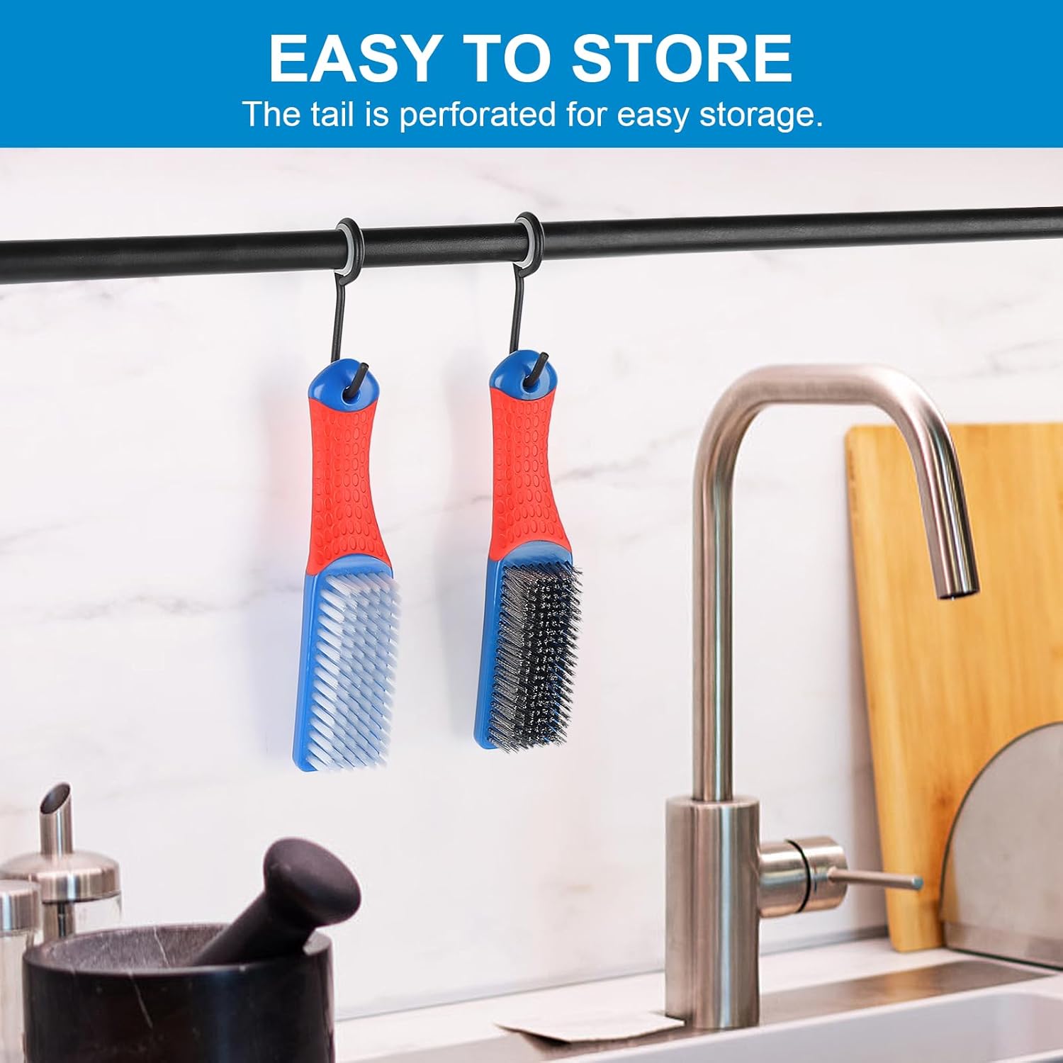 Wire Brush 2 Pack, Multi-Purpose Stainless Steel Scratch Bristle & Nylon Abrasive Brush Set for Cleaning Heavy Duty Metal Rust, Scrubbing Dirt & Paint Removal with Rubber Covered Curved Handle
