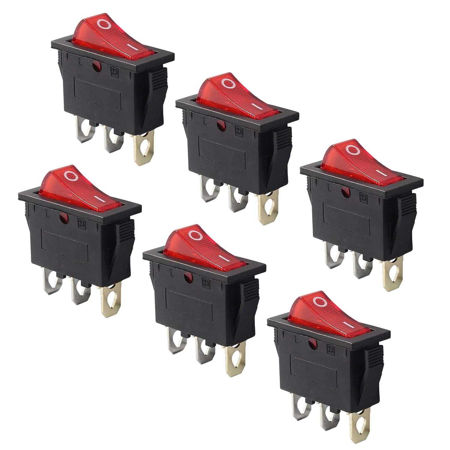 6 Pcs 2 Position 3 Pin SPST Boat Rocker On/Off Switch, AC 120V/10A 250V/16A Illuminated LED Boat Toggle Switch for Electrical Appliance Red Light