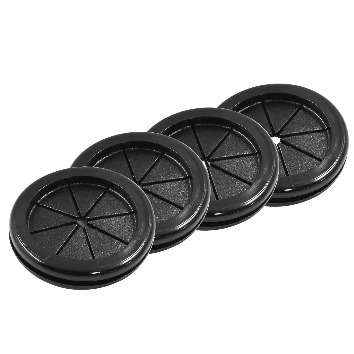 4pcs 2 Inch 50mm Black Double Sided Desk Hole Grommets, Six-Petaled Rubber Cable Cord Organizer, Desk Hole Cover Wire Hole Insert for Home Office Equipment