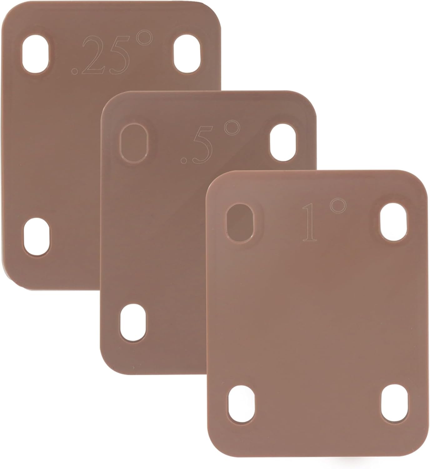 3 Pack Guitar Neck Shims, 0.25°, 0.5°, and 1°Degree Nylon Gasket, Plastic Neck Plate for Guitar Bass Repair Brown, 3 x 2.2inch