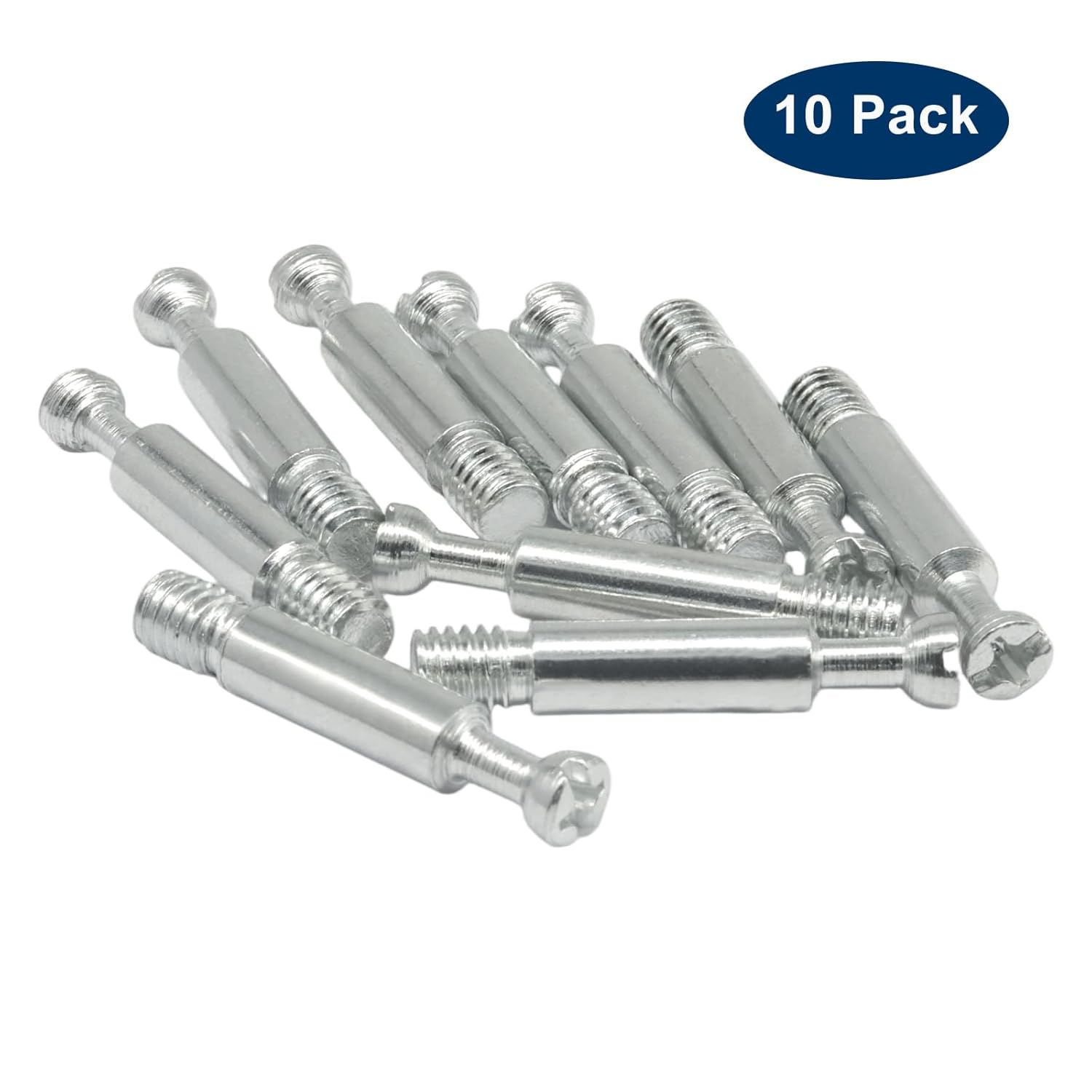 10 Pack 35mm Furniture Connecting Fittings, Thread Bolts Metal Dowels Connecters, Screws Fasteners for Cabinet Drawer/Wardrobe Furniture Silver