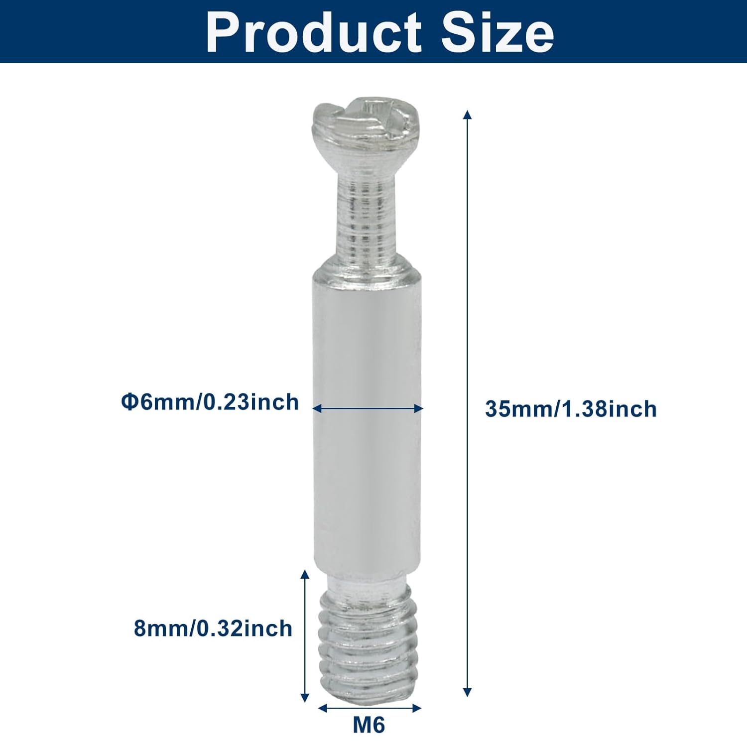10 Pack 35mm Furniture Connecting Fittings, Thread Bolts Metal Dowels Connecters, Screws Fasteners for Cabinet Drawer/Wardrobe Furniture Silver