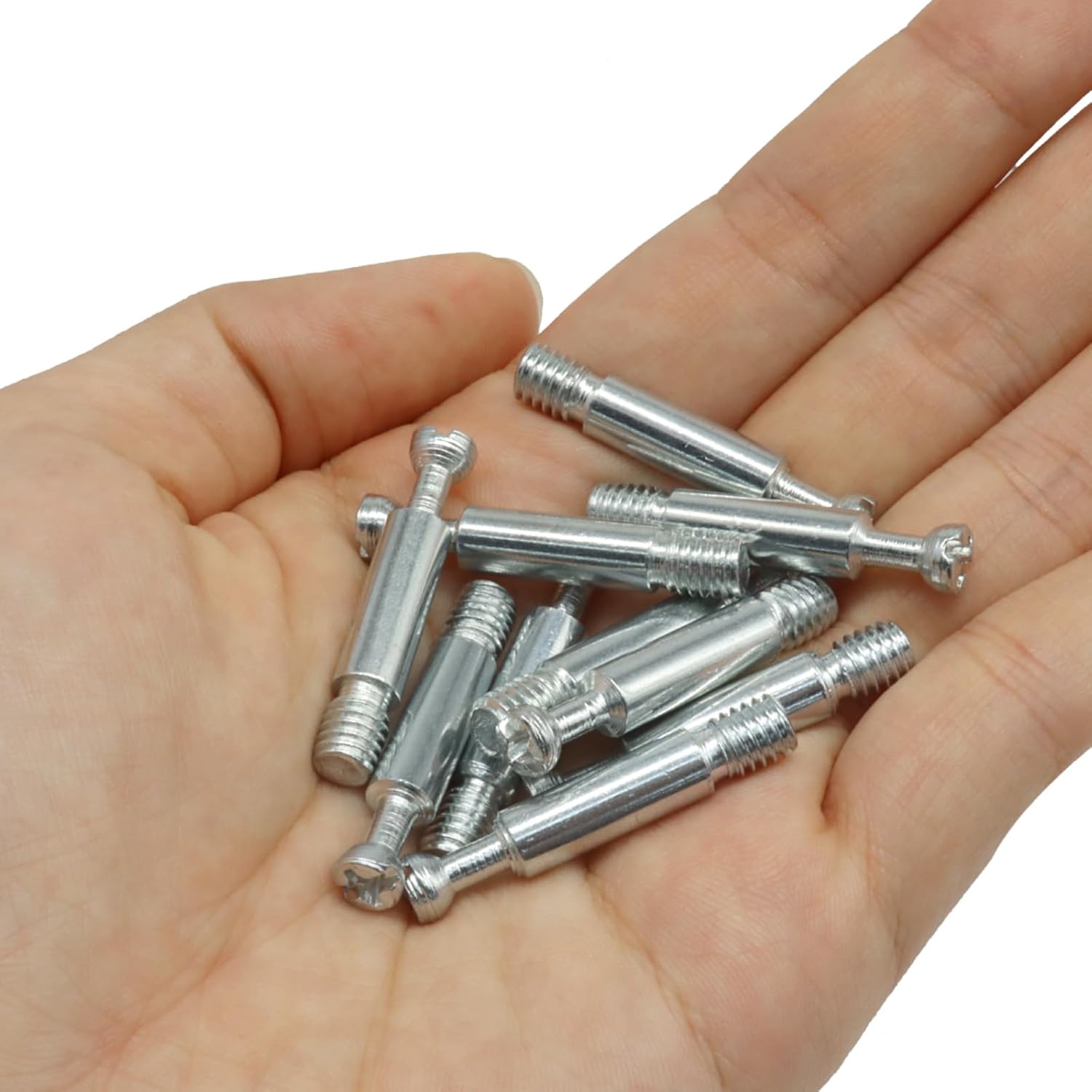 10 Pack 35mm Furniture Connecting Fittings, Thread Bolts Metal Dowels Connecters, Screws Fasteners for Cabinet Drawer/Wardrobe Furniture Silver