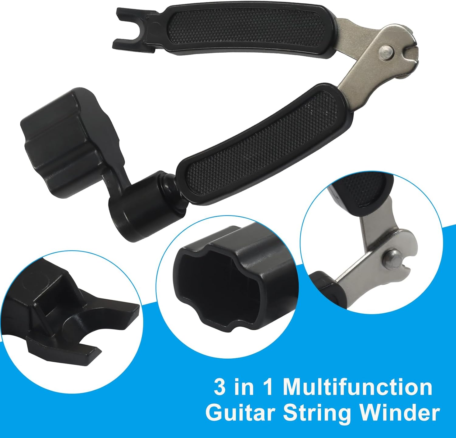 3 in 1 Guitar String Winder Cutter Pin Puller, Functional Guitar Maintenance Tool for Repairing Restringing of Acoustic Electric Guitars/Instrument Players Black