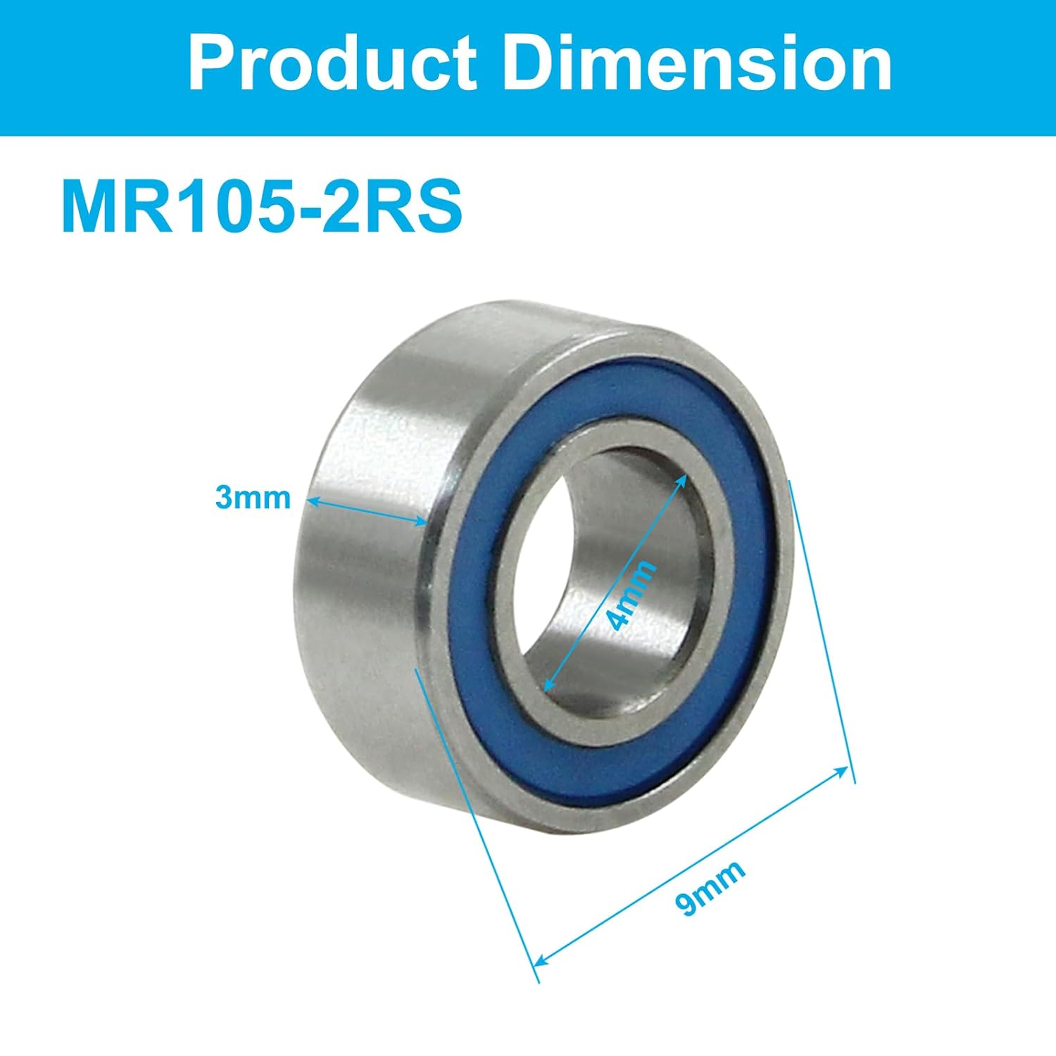 10 Pack MR105-2RS Ball Bearings, Bearing Steel and Double Rubber Sealed Miniature Deep Groove Ball Bearings, ID 4mm OD 9mm
