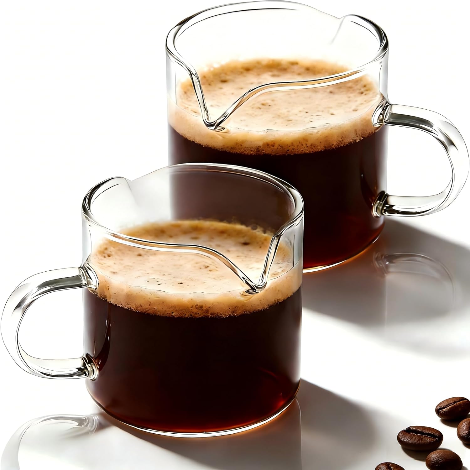 Espresso Cups | 2-Pack,4 oz High-Transparency Glass Doubleshot Coffee Cups, Dishwasher Safe, Dual Pour Design