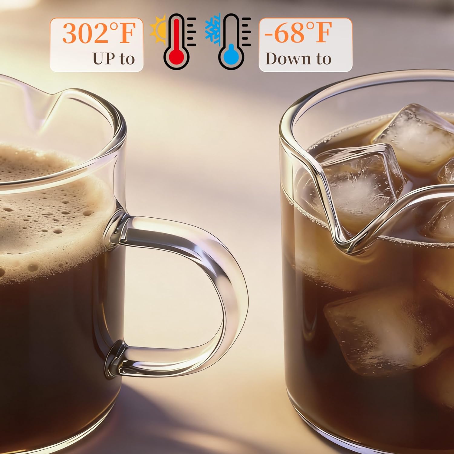 Espresso Cups | 2-Pack,4 oz High-Transparency Glass Doubleshot Coffee Cups, Dishwasher Safe, Dual Pour Design