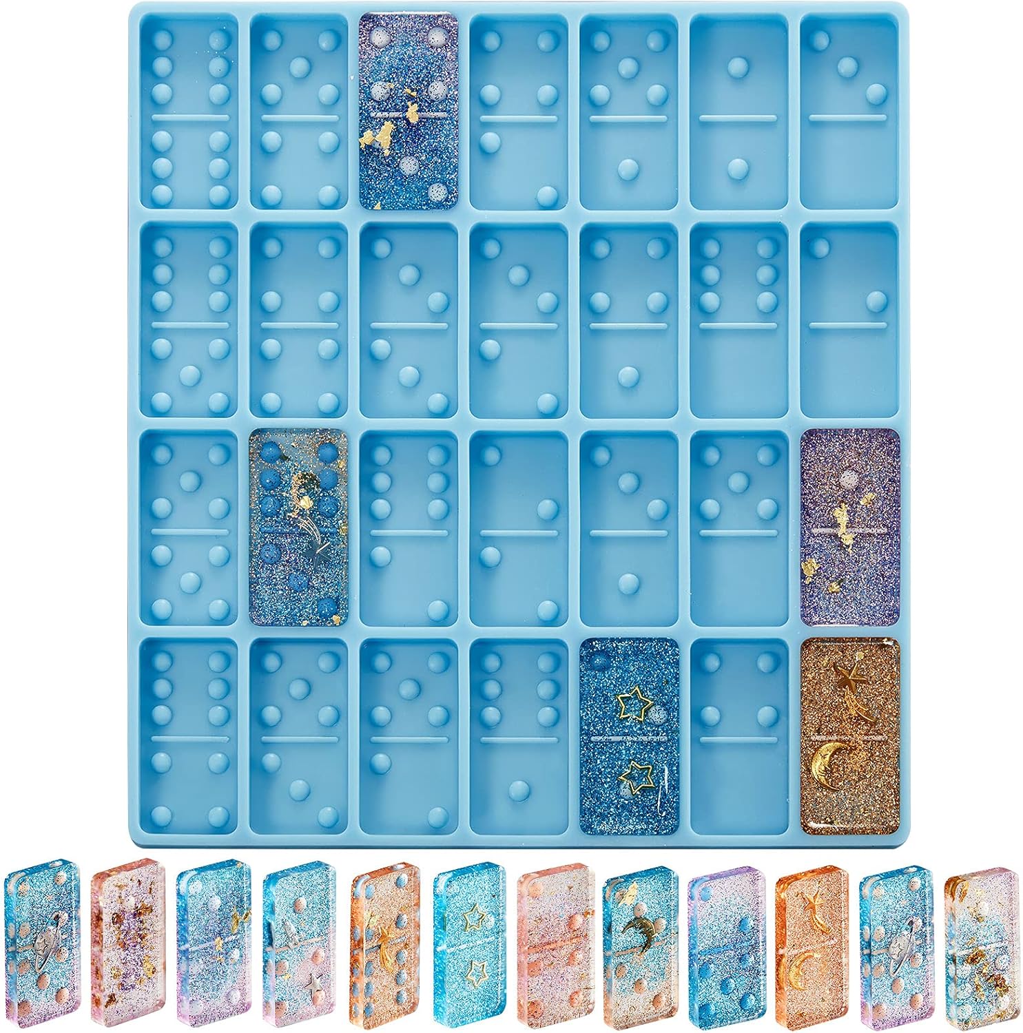 Domino Mold for Resin Domino Mold for Epoxy Candy Clay Chocolate Mould 28 Cavities Silicone Mould Pendant Epoxy Cake Jewelry Making Tool Classical,Blue