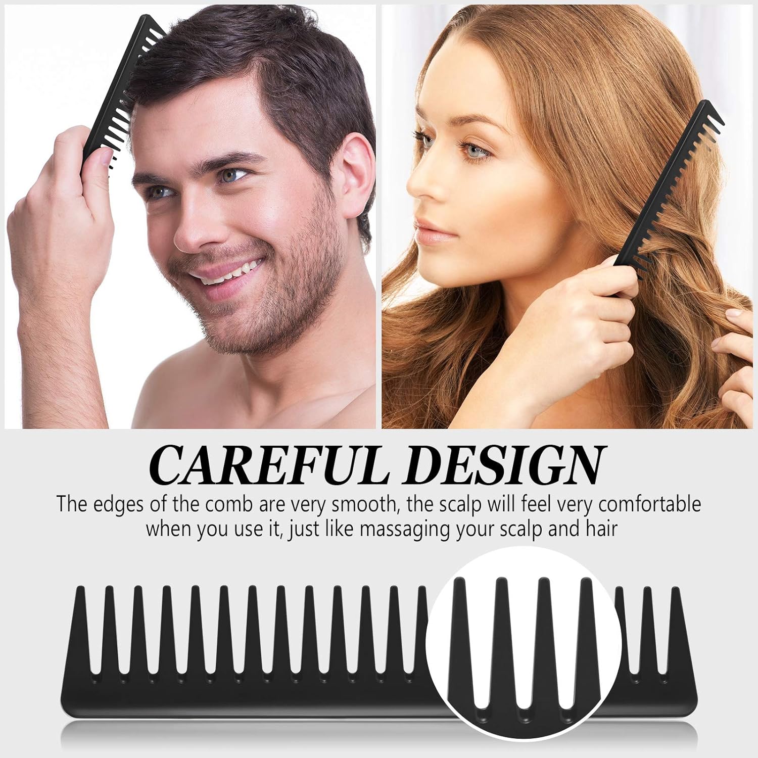 3 Pieces Wide Tooth Detangling Hair Comb Styling Set, Carbon Fiber Styling Cutting Comb Anti Static Heat Resistant for Women Curly Straight Long Hair, Black