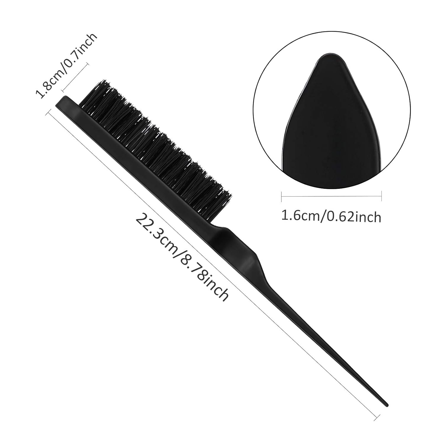 3 Pieces Hair Styling Comb Set for Women's Back Combing - Teasing/Fluffy Brush, Rat Tail Comb, and Triple Combing Comb Black
