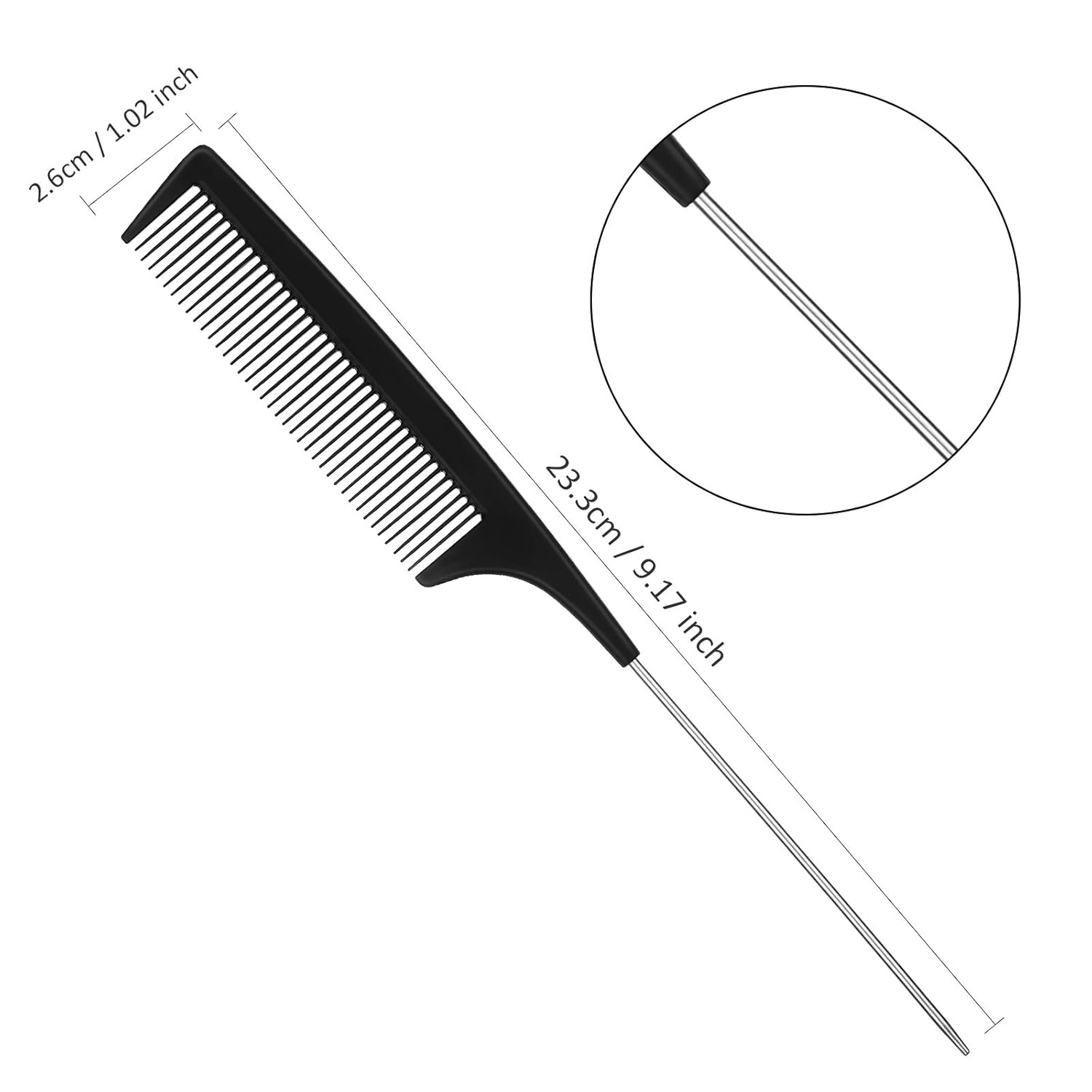 3 Pieces Hair Styling Comb Set for Women's Back Combing - Teasing/Fluffy Brush, Rat Tail Comb, and Triple Combing Comb Black