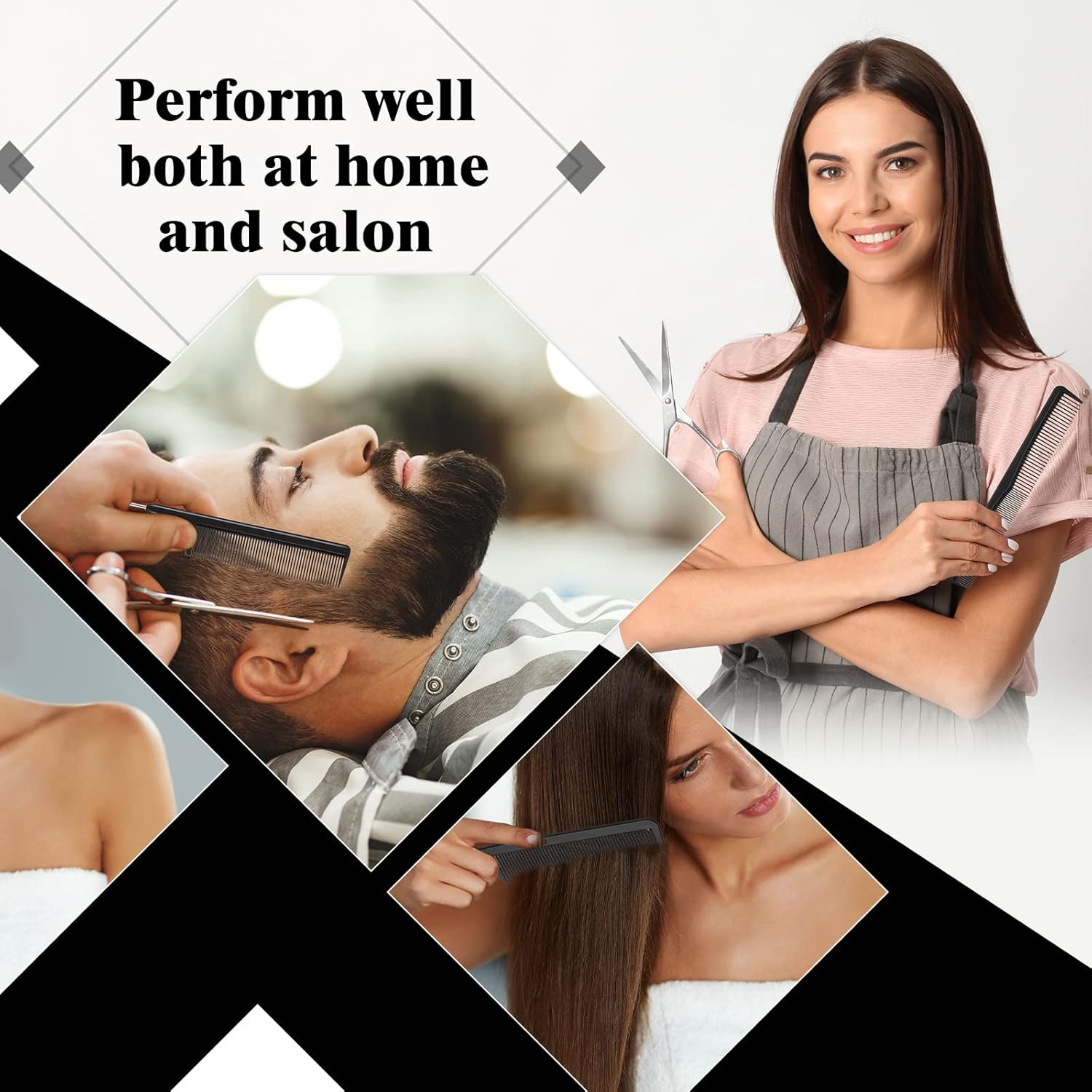 5 Pieces Hair Cutting Comb Set, Carbon Fiber Barber Comb Hair Styling Combs Fine Teeth Anti Static Heat Resistant Hairdressing Tapered Comb for Men Women
