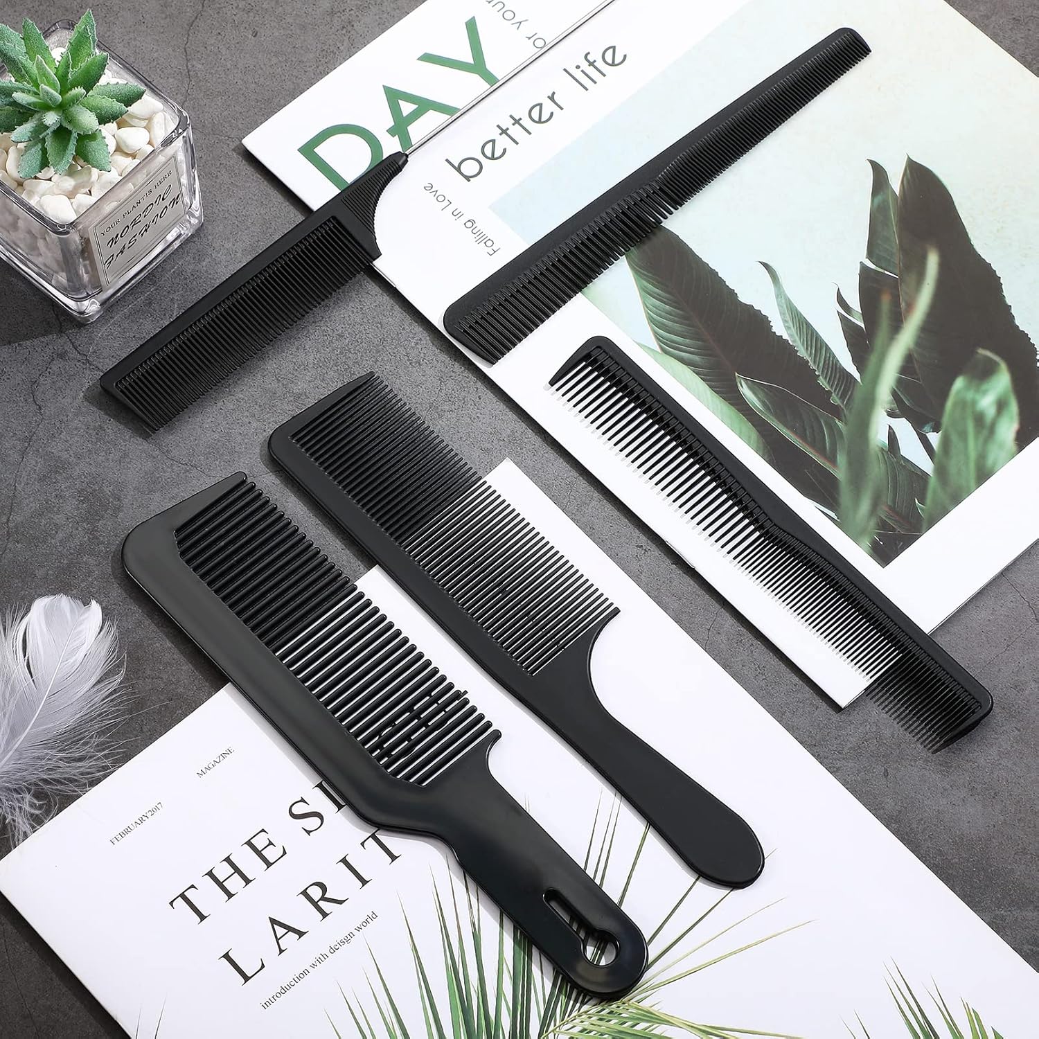 5 Pieces Hair Cutting Comb Set, Carbon Fiber Barber Comb Hair Styling Combs Fine Teeth Anti Static Heat Resistant Hairdressing Tapered Comb for Men Women