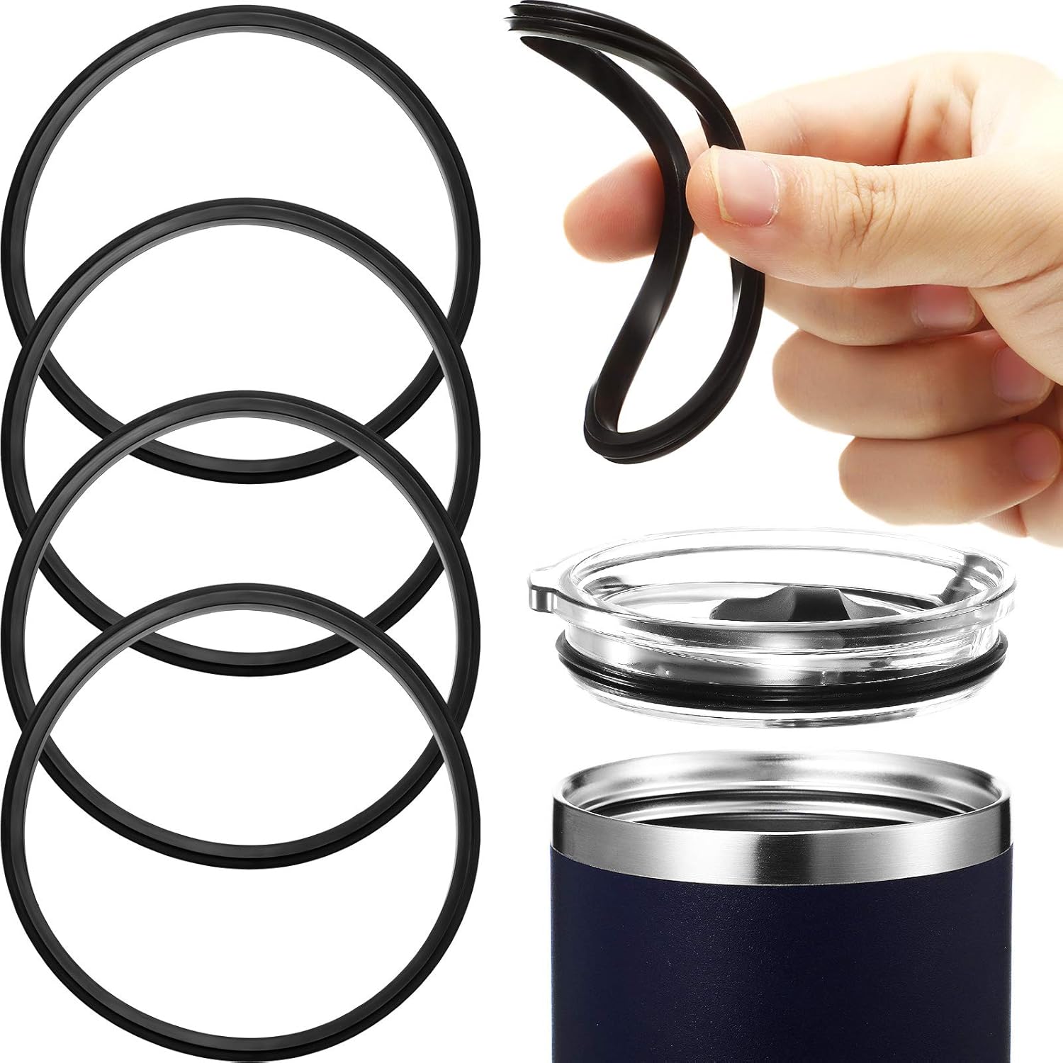 20 oz Replacement Rubber Lid Seals O Shaped Resealable Lid Gaskets for 10, 12, 16 and 20 Ounce Insulated Stainless Steel Tumblers 4 Pieces