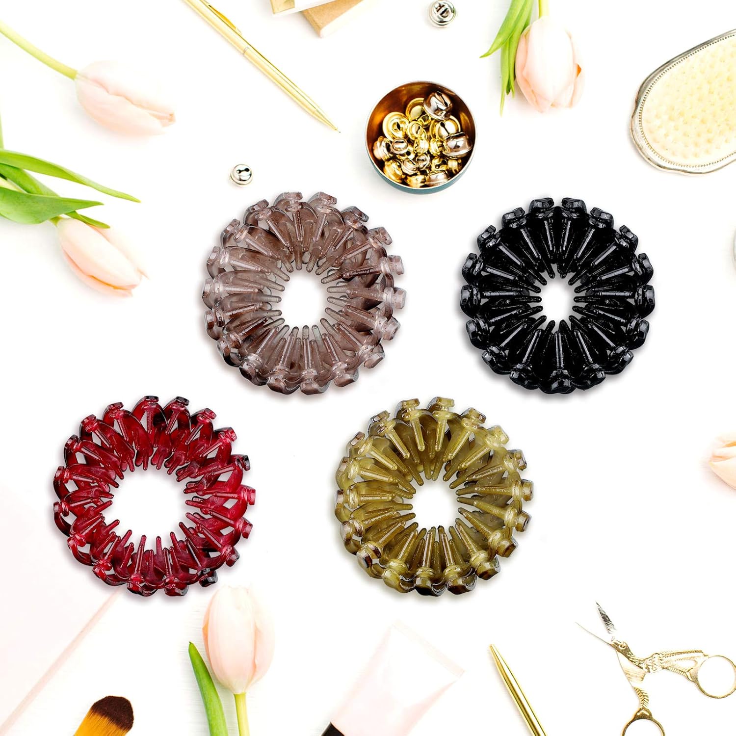 4 Pcs Women's Hair Accessories Bun Clips for Hair Bird Nest Clip Lazy Birds Nest Plate Hairpin Accessories for Women Friendship Gift Christmas Gifts