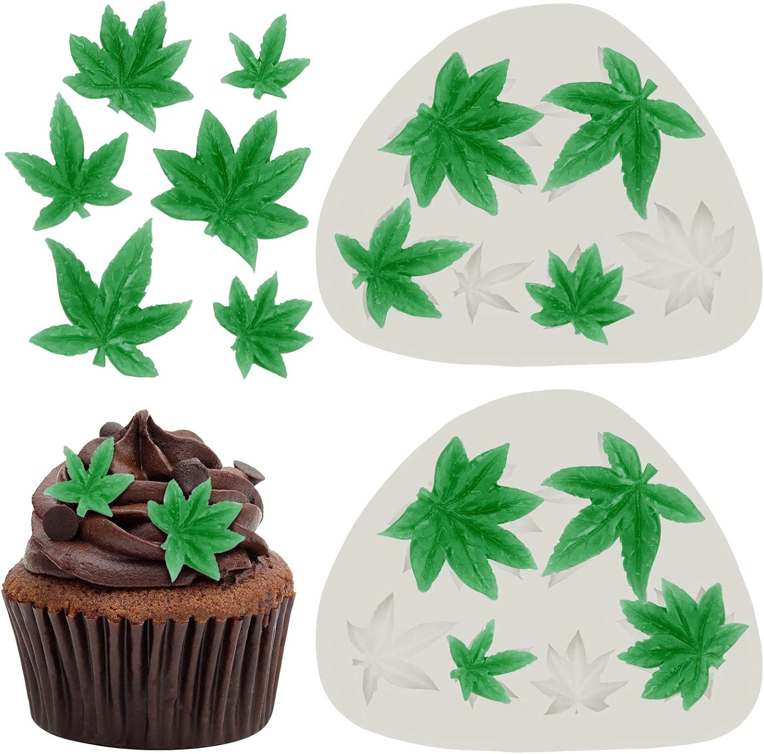 2 Pieces Weed Leaf Cake Fondant Mold Pot Leaves Silicone Mold for Weed Leaf Theme Cake Decoration, Chocolate Candy Polymer Clay Cookie Sugar Craft Gray
