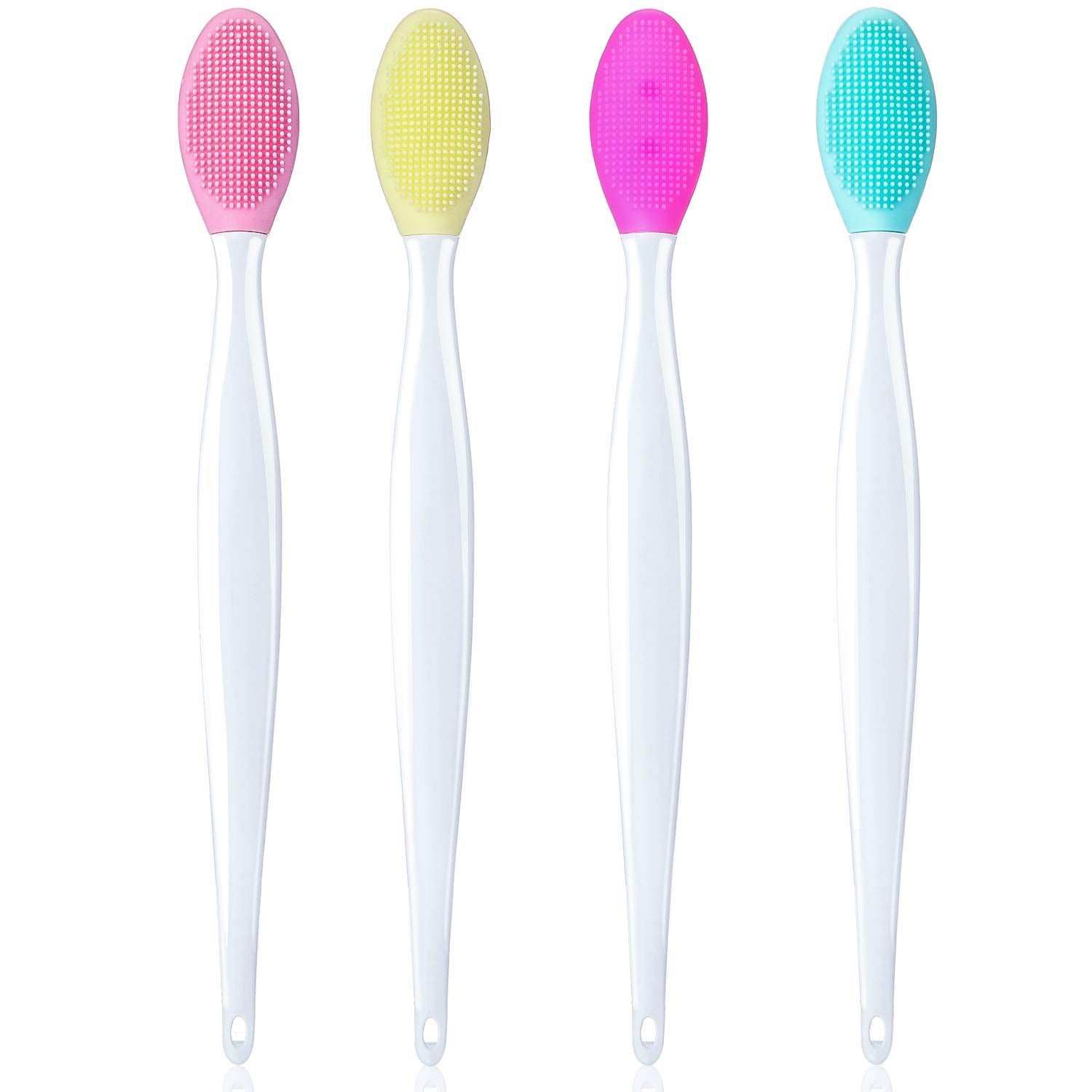4 Pieces Silicone Exfoliating Lip Brush Tool Double-sided Soft Lip Brush for Smoother and Fuller Lip Appearance Rose Red, Yellow, Mint Green, Pink