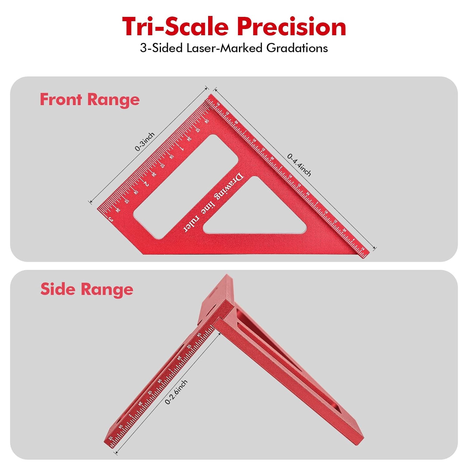 Mini 3D Multi-Angle Measuring Ruler, Precision Imperial 45/90 Degree Carpenter Square, Aluminum Alloy Miter Triangle Ruler and 3D Measuring Tool for Woodworking & Layout