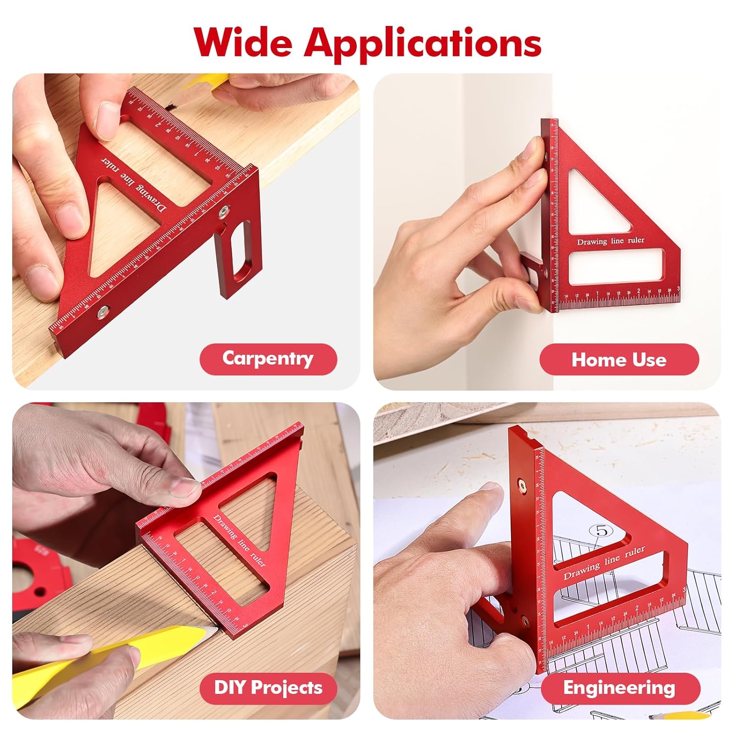 Mini 3D Multi-Angle Measuring Ruler, Precision Imperial 45/90 Degree Carpenter Square, Aluminum Alloy Miter Triangle Ruler and 3D Measuring Tool for Woodworking & Layout