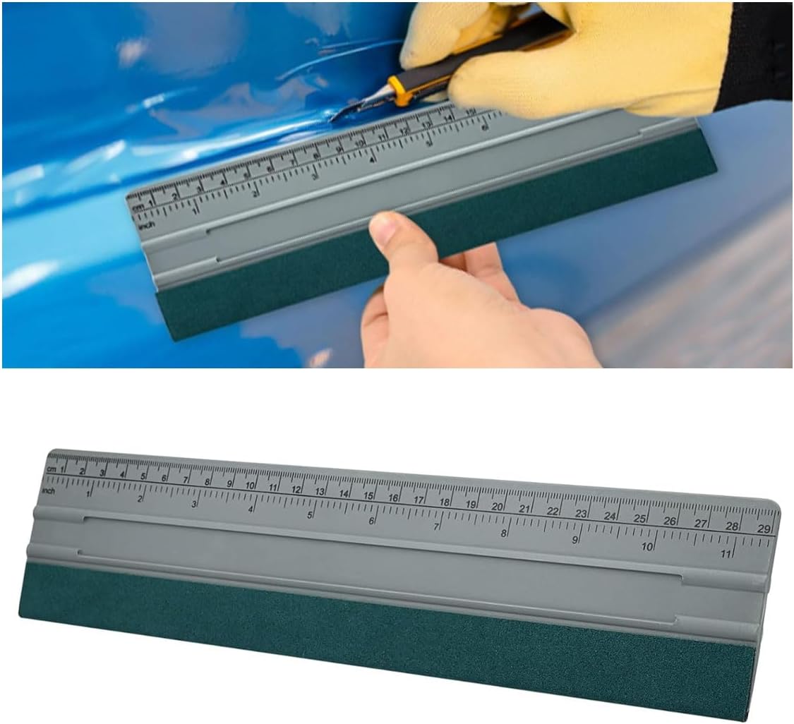 12 Inch Vinyl Wrap Squeegee, Window Tint Squeegee Installation Tool with Ruler 15CM & Suede Felt Edge, Car Vinyl Wrap Scraper Tool for Sign-Making Graphic Wallpaper Film Smoothing 12 Inch