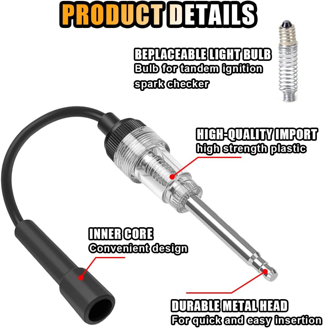 Inline Spark Plug Tester, Straight Boot Ignition Coil Tester Light, Car Small Engine Spark Tester, Armature Diagnostic Detector Tool for Car Lawnmower Internal External Engine 1 PC