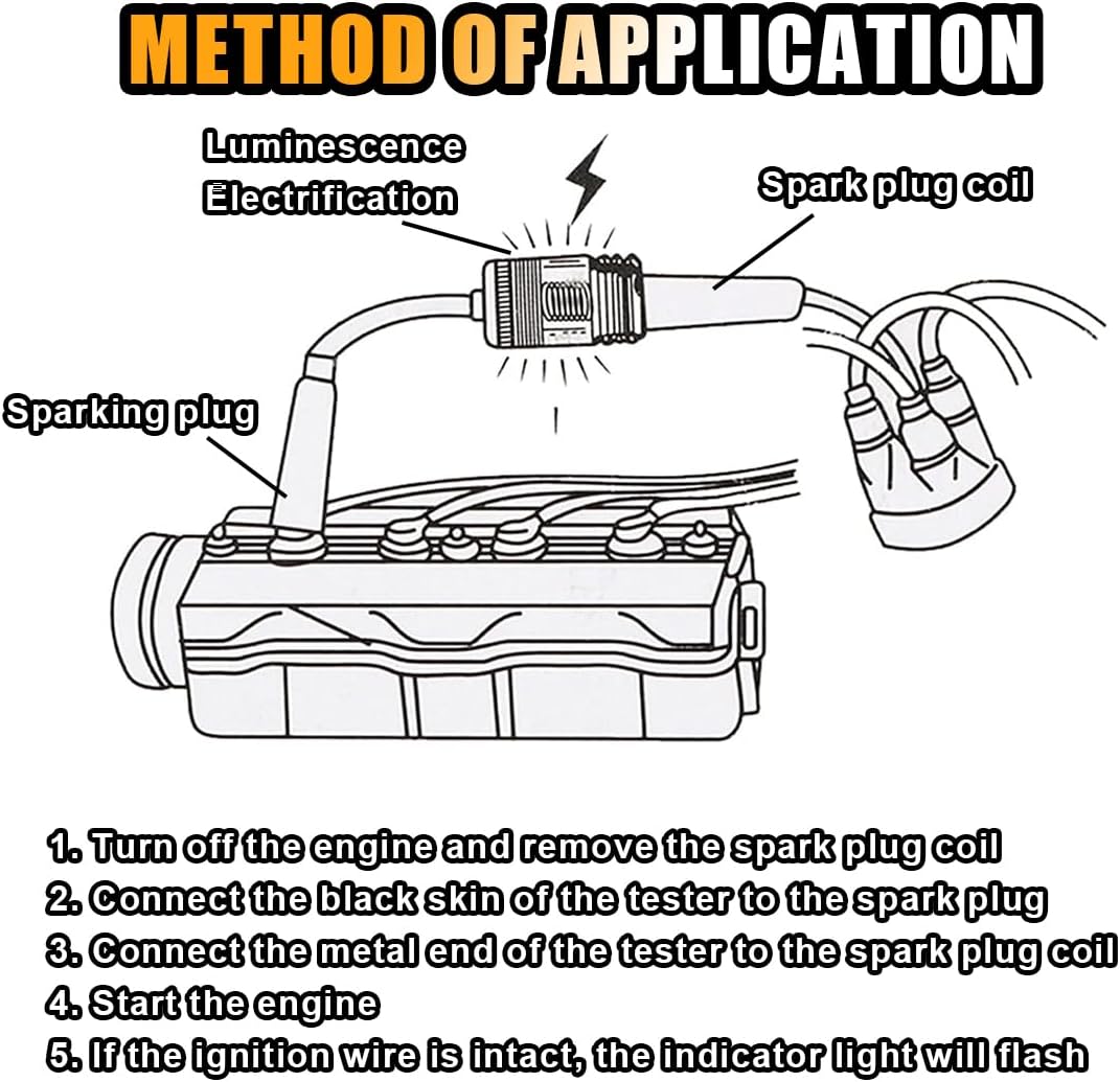 Inline Spark Plug Tester, Straight Boot Ignition Coil Tester Light, Car Small Engine Spark Tester, Armature Diagnostic Detector Tool for Car Lawnmower Internal External Engine 1 PC