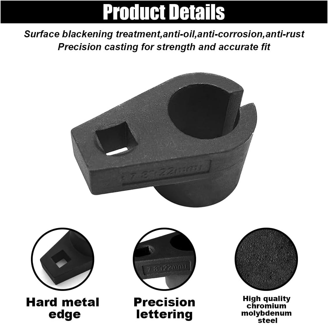 Car Offset Oxygen Sensor Socket, 3/8-Inch Drive, 7/8-Inch 22mm , Side Wire Gate Accesses Sensor for Protect Wire from Damage, Universal Car Accessories for Most Cars 3/8